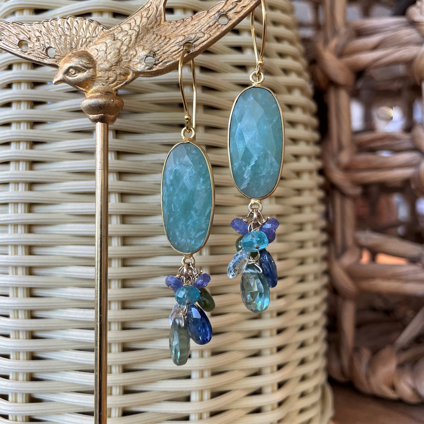 Long Mixed Green & Blue Earrings