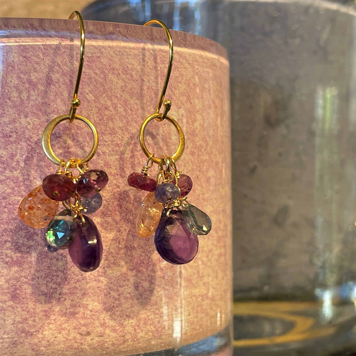 Amethyst & Sunstone Cluster Earrings