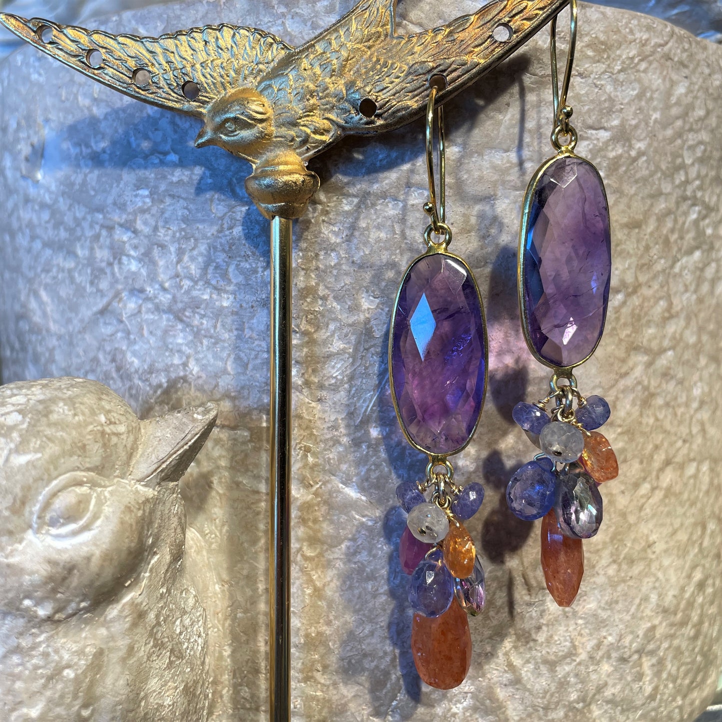Long Amethyst & Sunstone Earrings