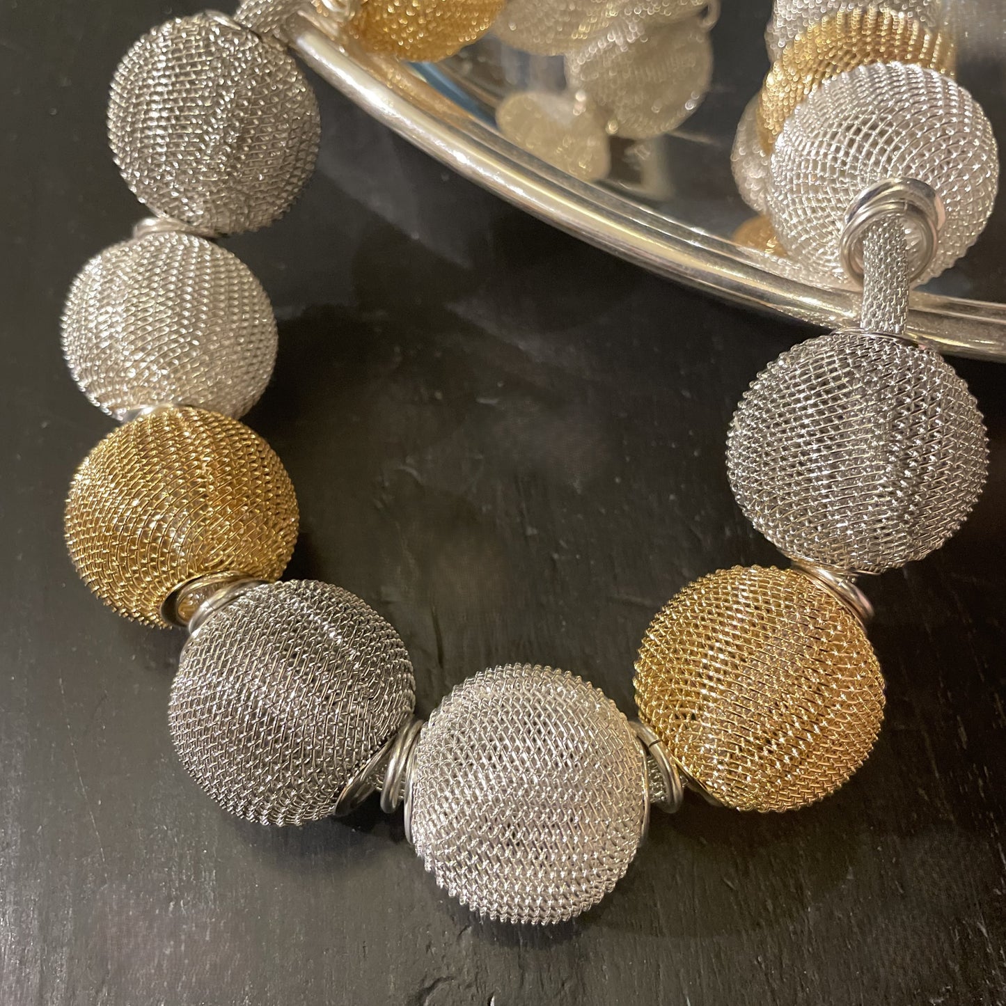 Mixed Metal Mesh Bead Necklace