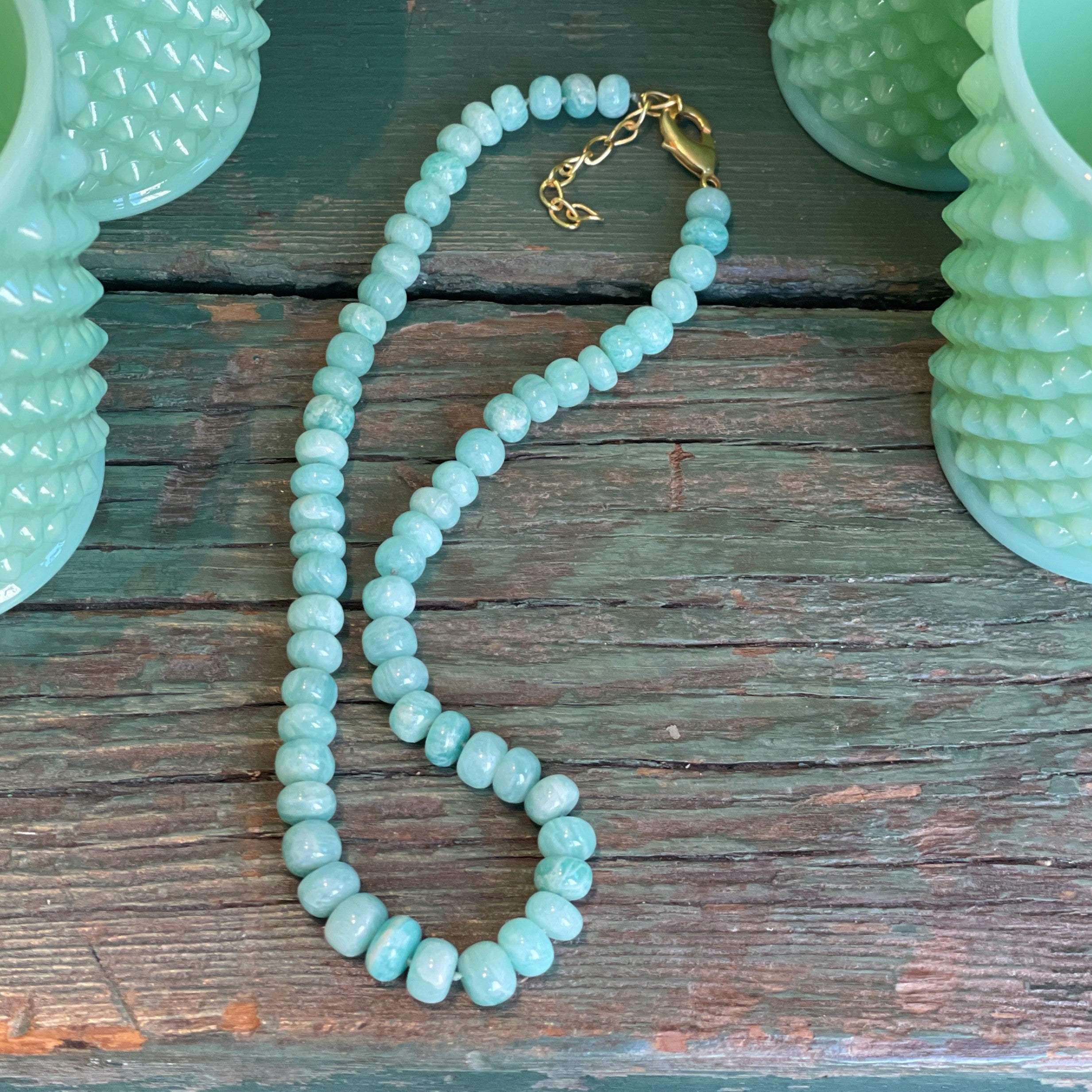 Venetian Art outlet Glass Strand Bead Necklace Vintage Aqua Turquoise Gold