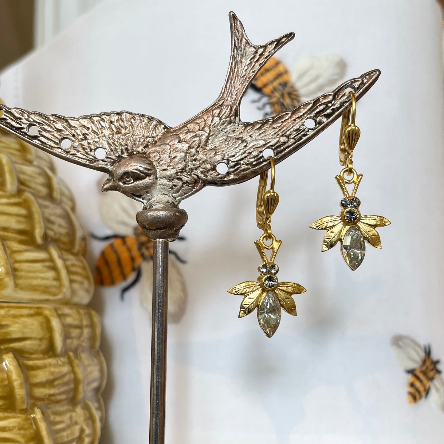 Gold Bee Swarovski Crystal With French Clasp Earrings