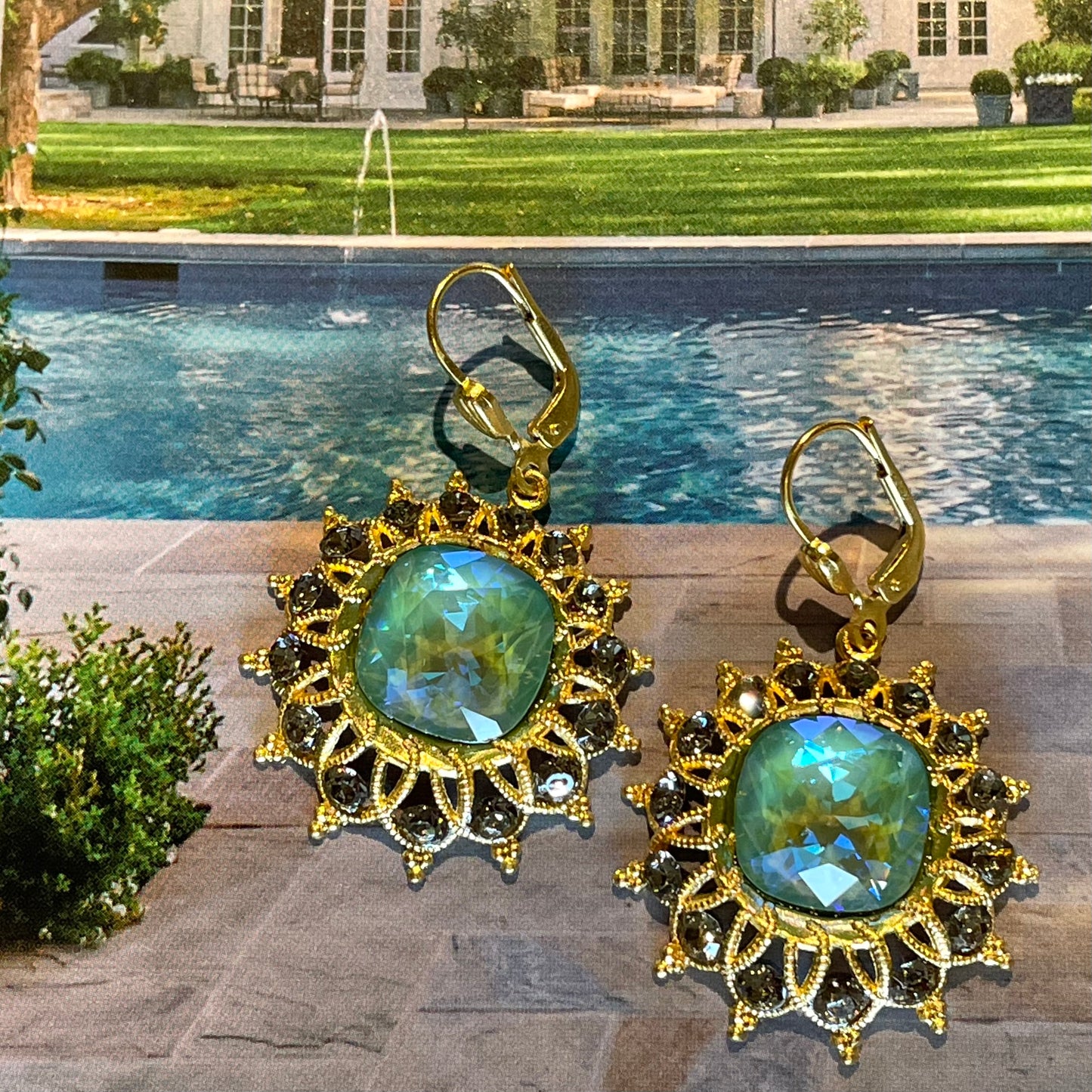 Aqua Crystal Starburst Earrings