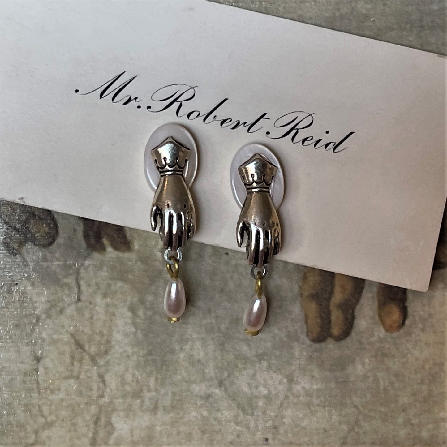 Hand With Pearl Post Earrings