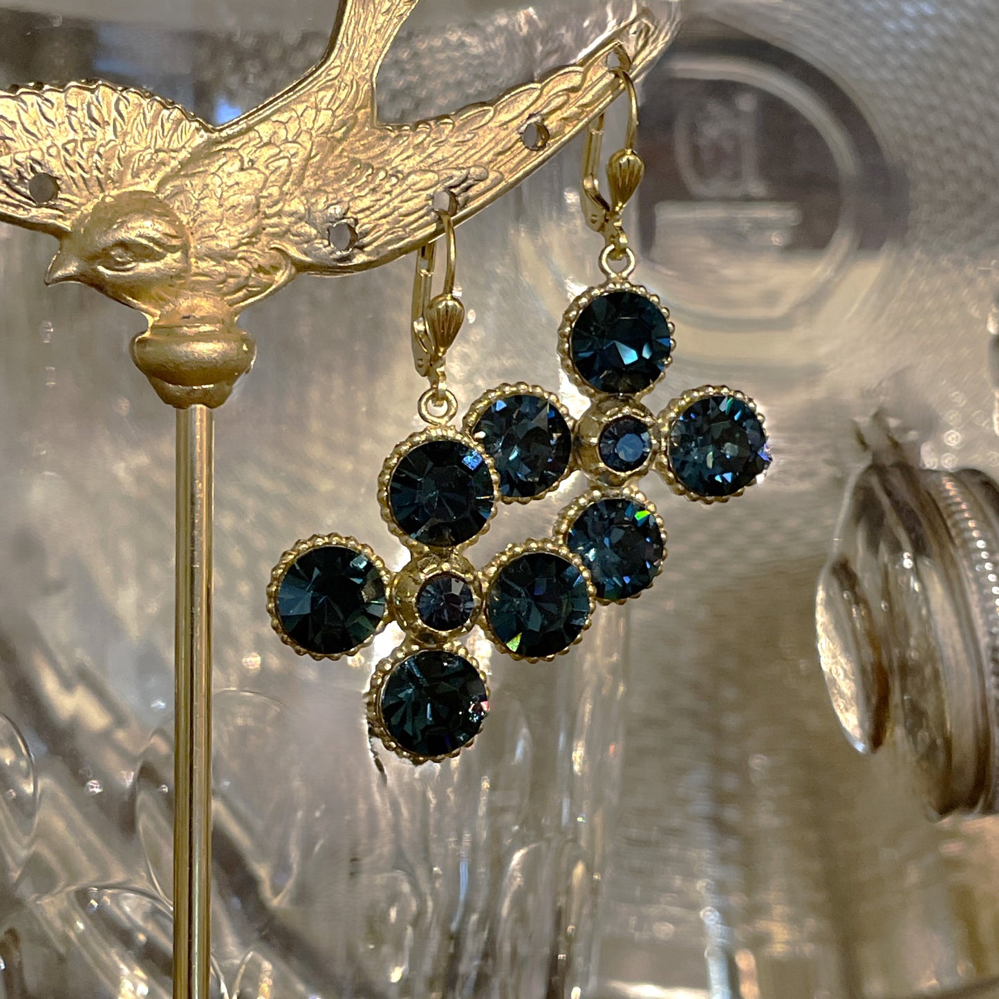 Midnight Blue Crystal Petal Earrings