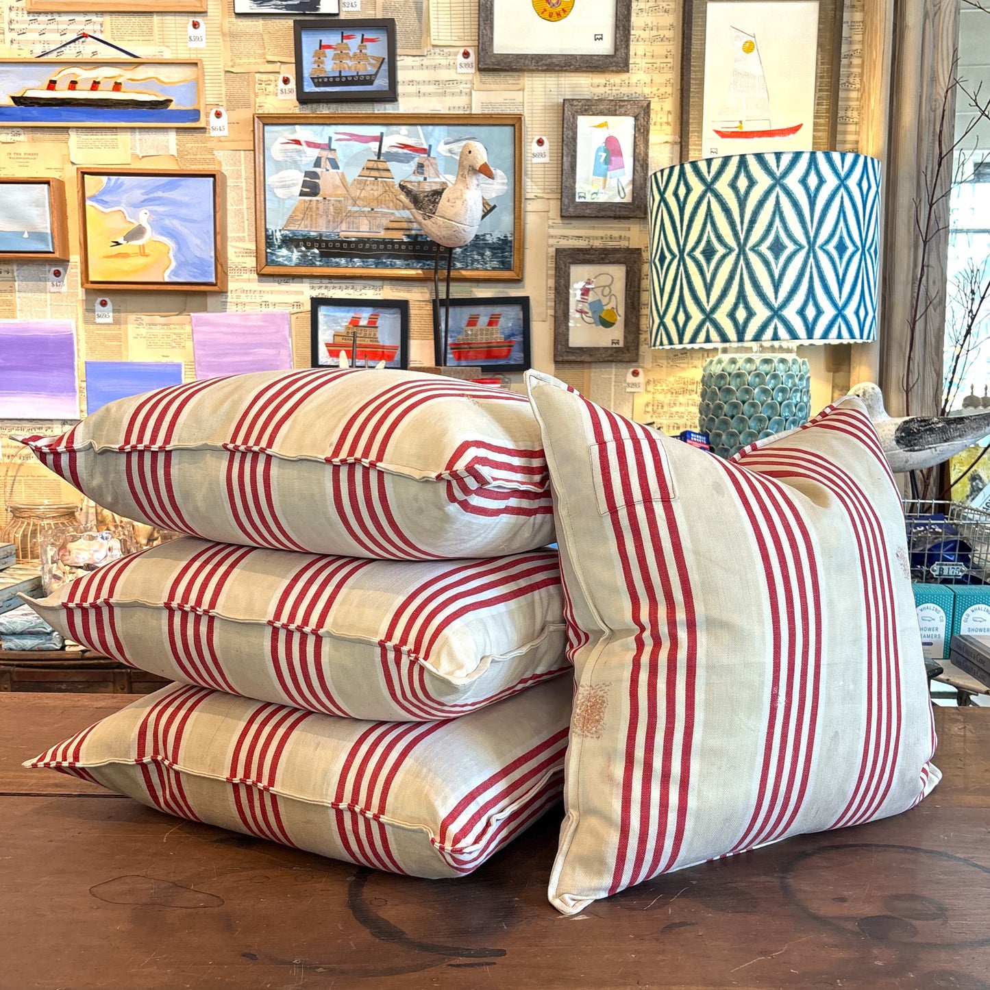 Striped Pillow Vintage French Cloth