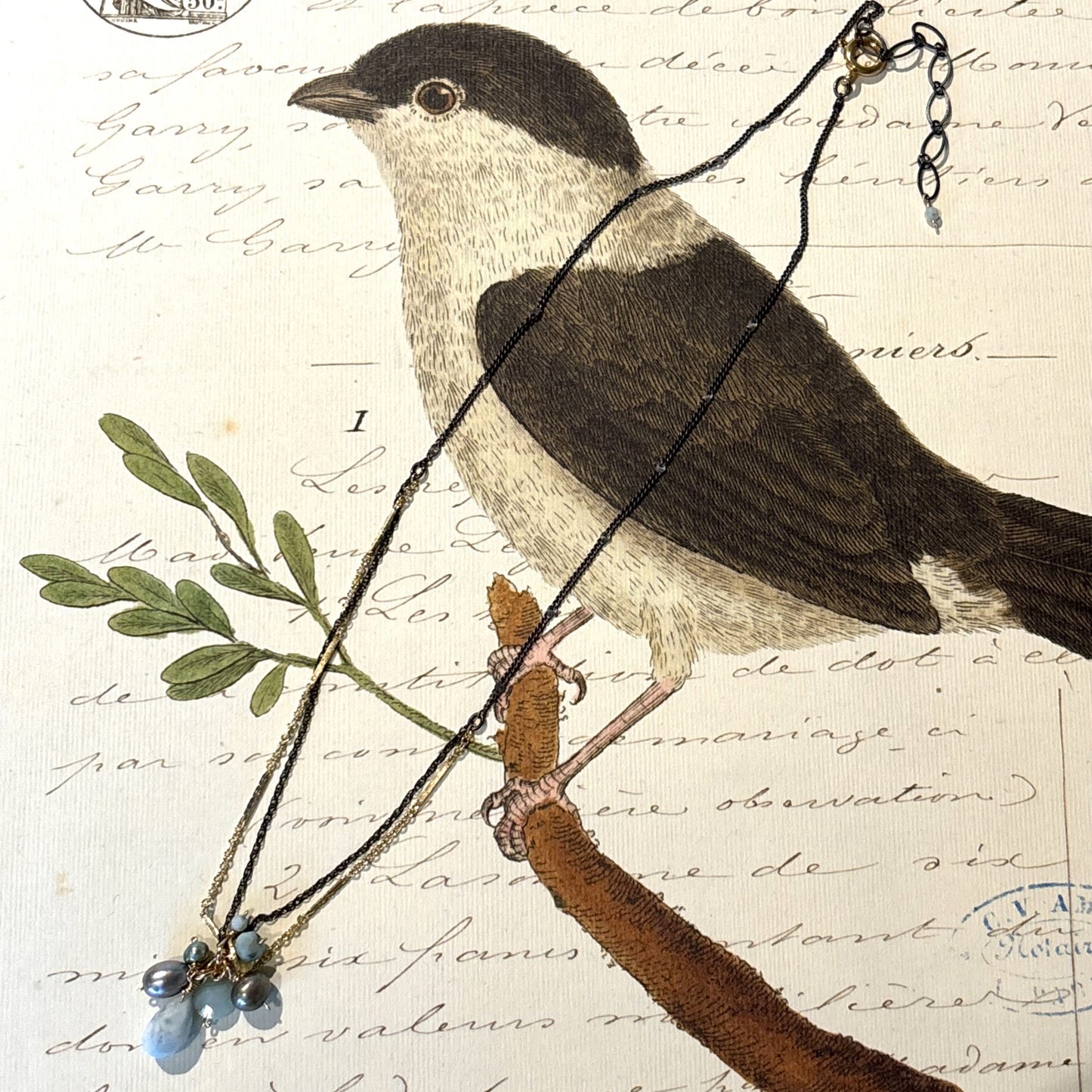 Larimar & Pearl Cluster Pendant Necklace