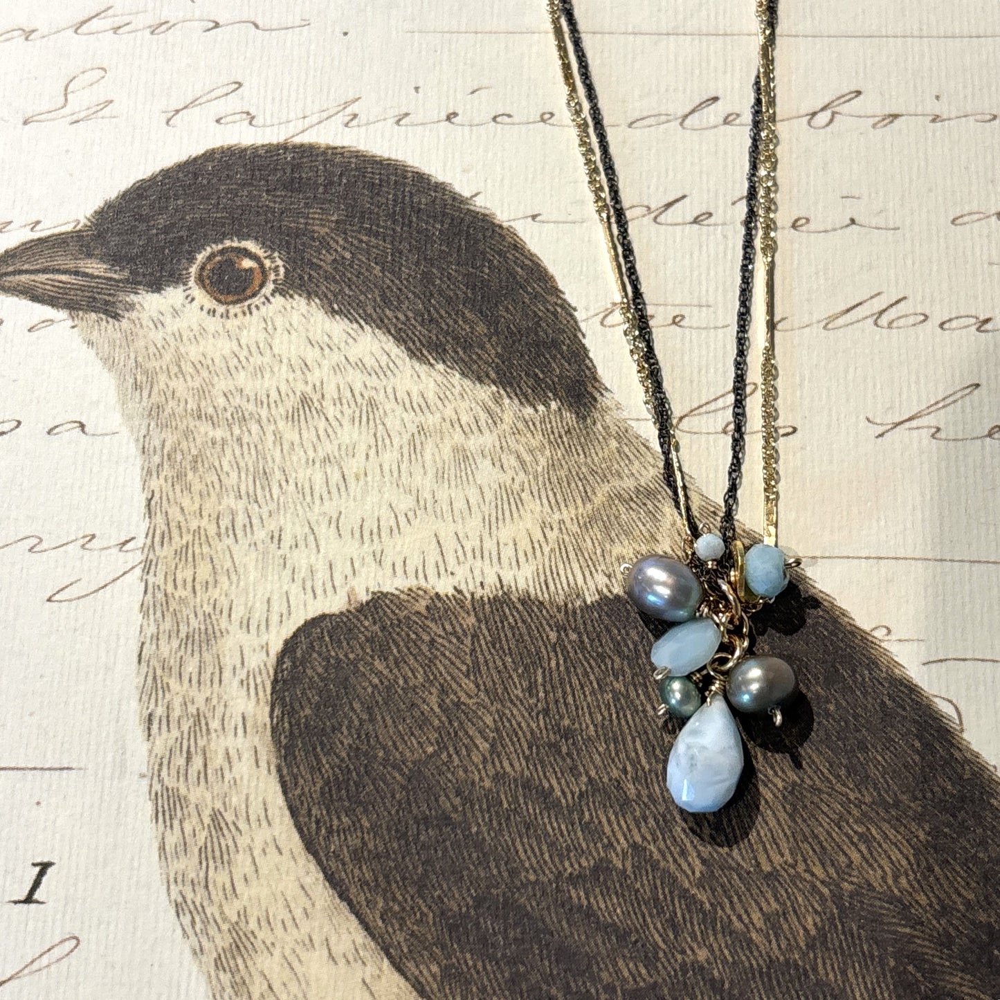 Larimar & Pearl Cluster Pendant Necklace