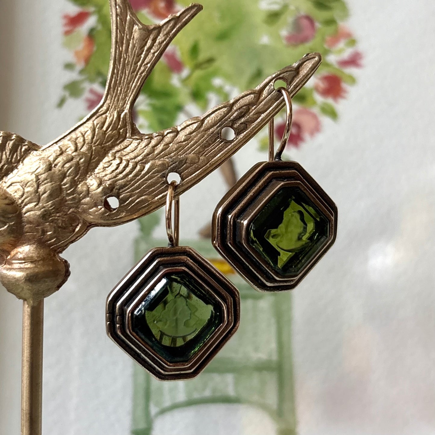 Olivine Octagon Intaglio Earrings