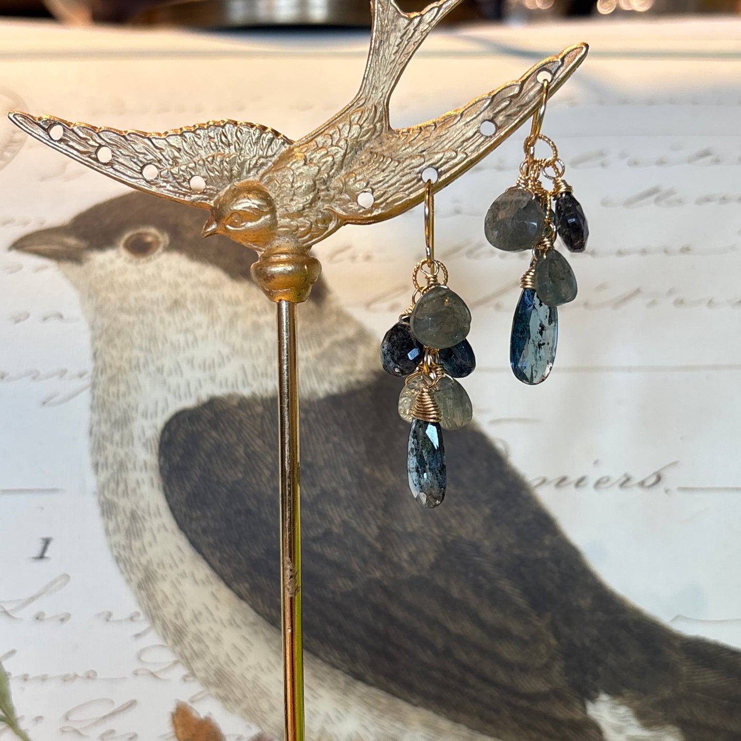 Wrapped Moss Aquamarine Drop Cluster Earrings