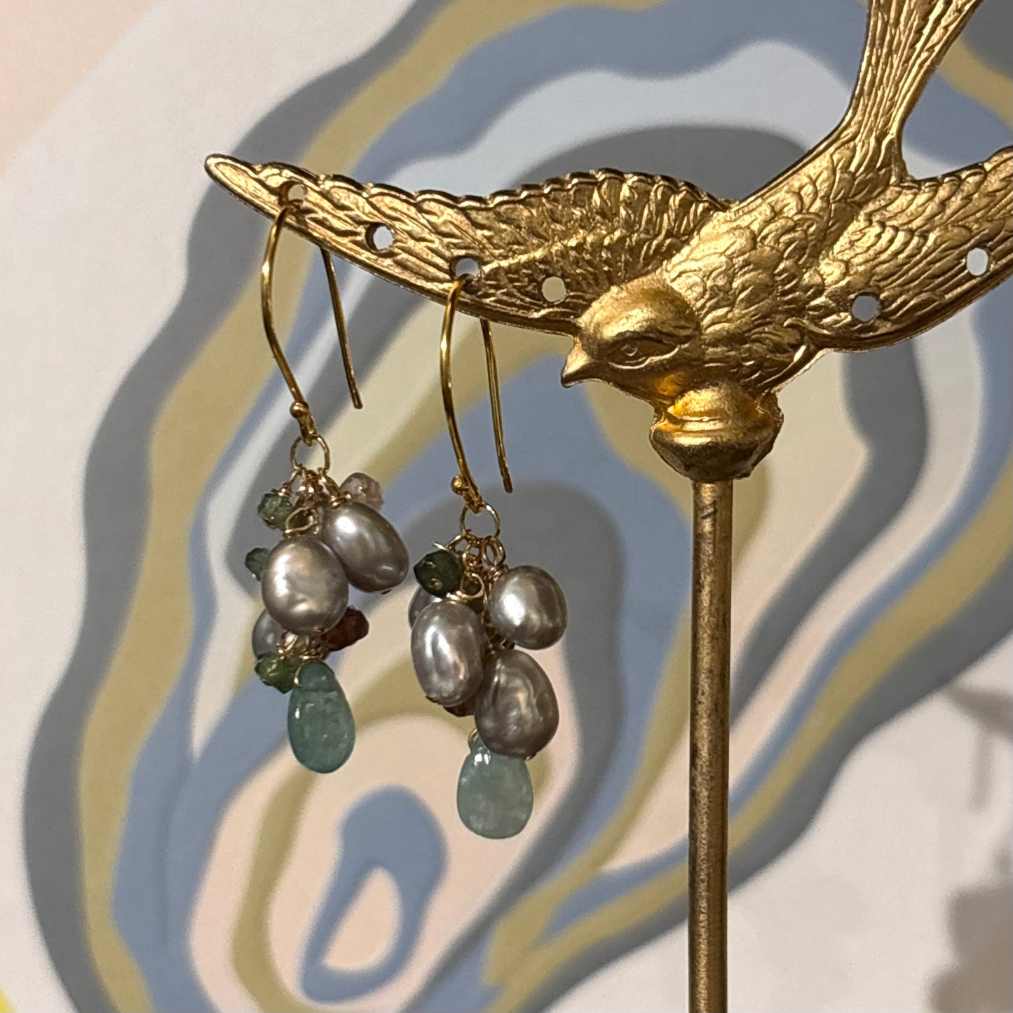 Colorful Pearl Bunch with Tourmaline Earrings