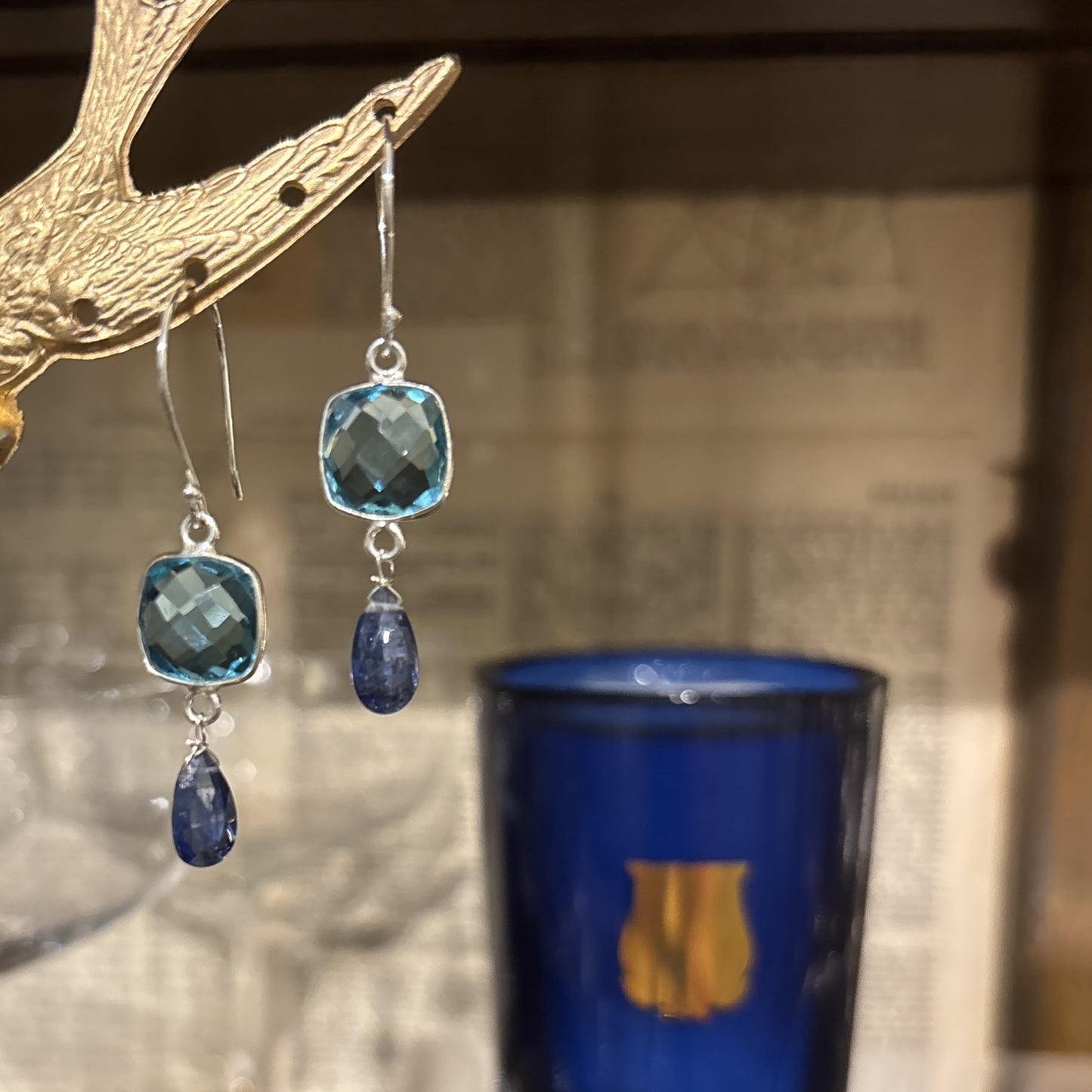 Green & Blue Quartz Cascade Cluster Earrings