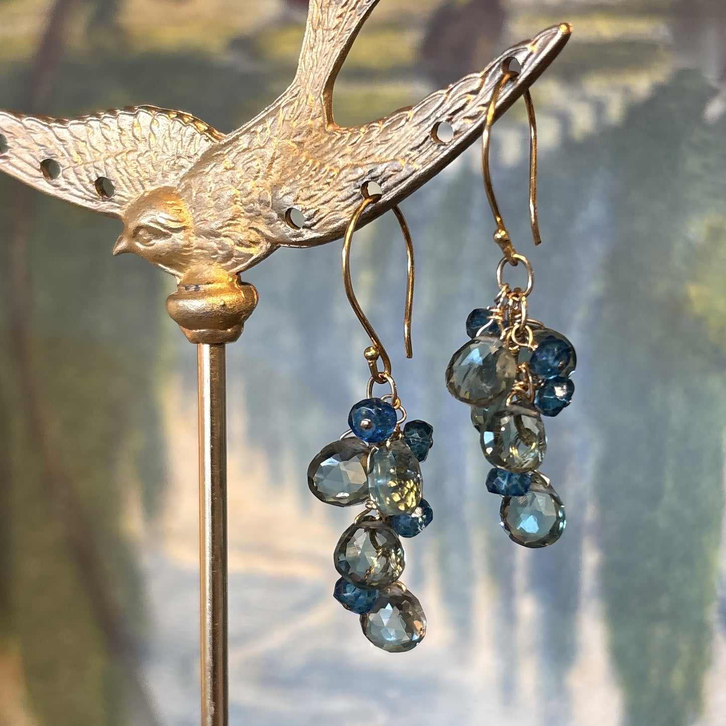 Green & Blue Quartz Cascade Cluster Earrings