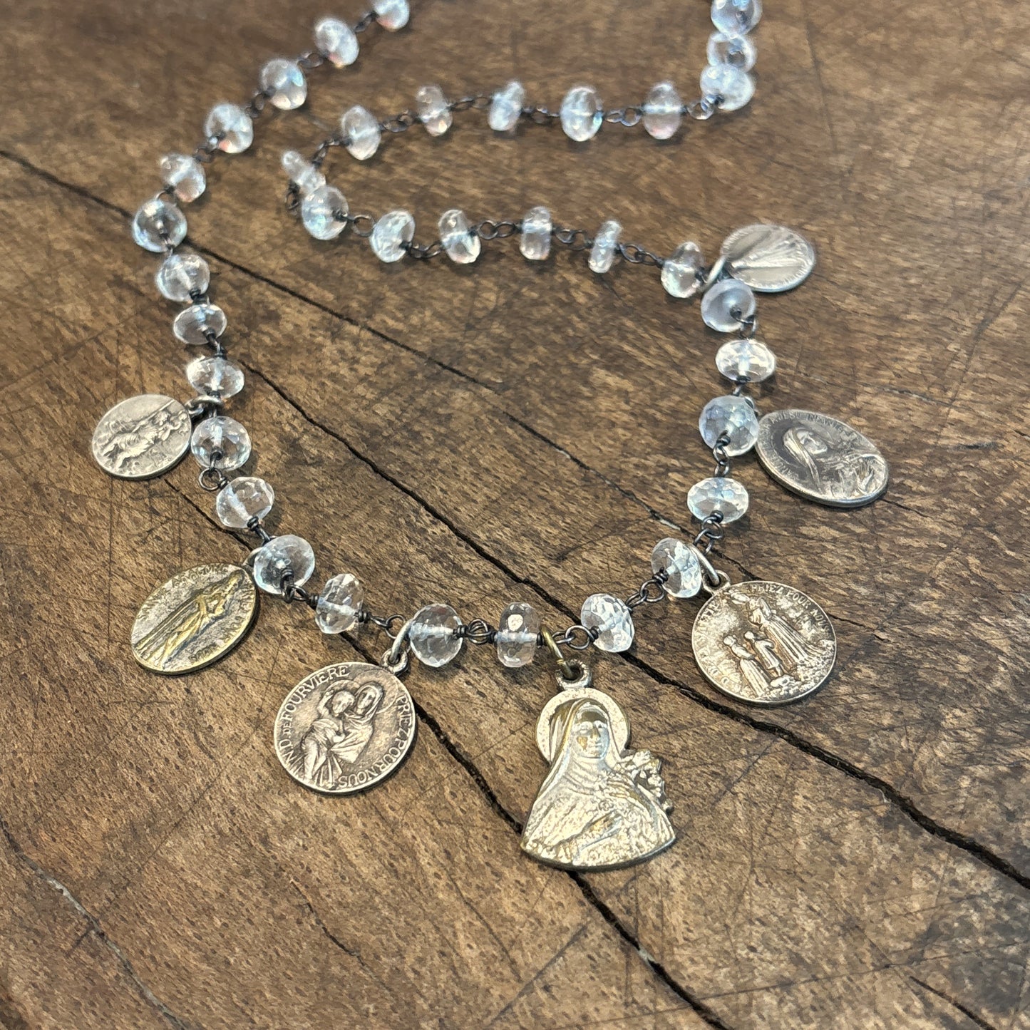 Clear Quartz Vintage Multi Charm Necklace