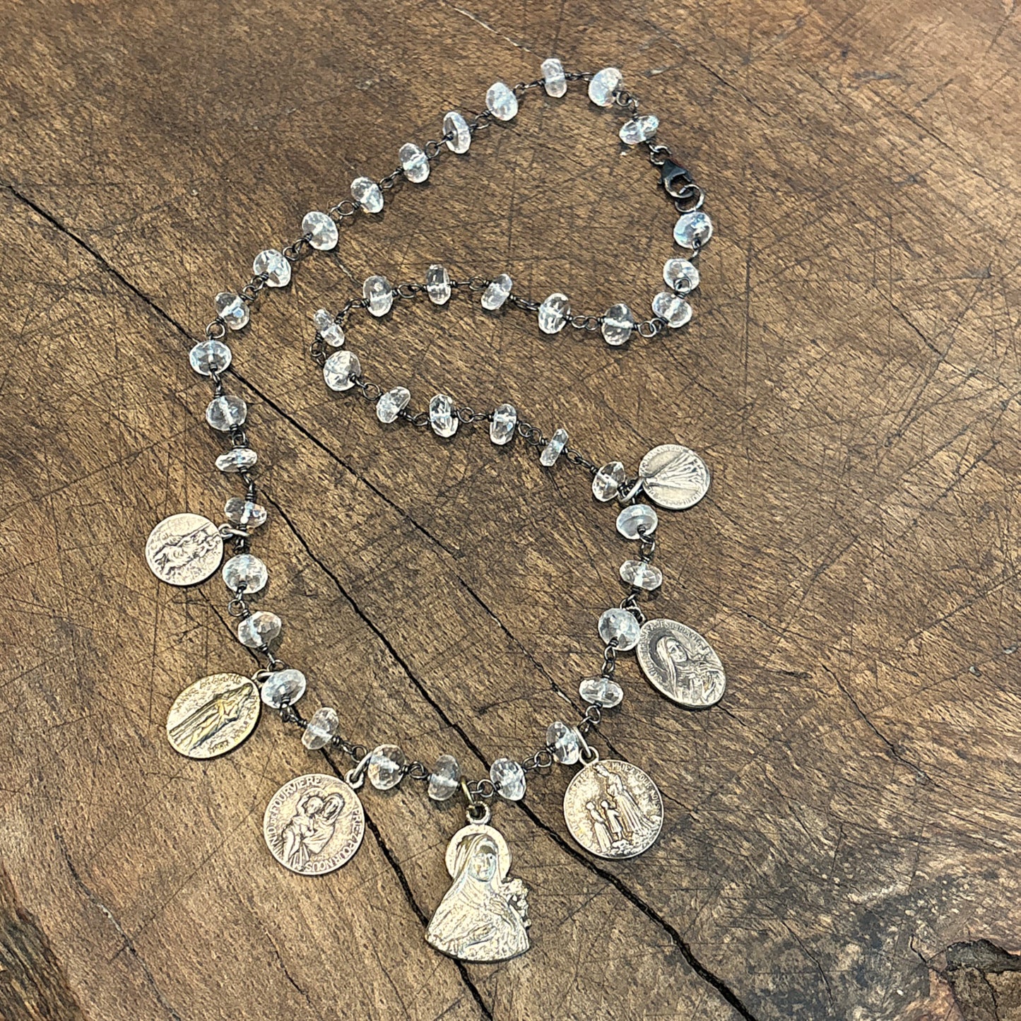 Clear Quartz Vintage Multi Charm Necklace