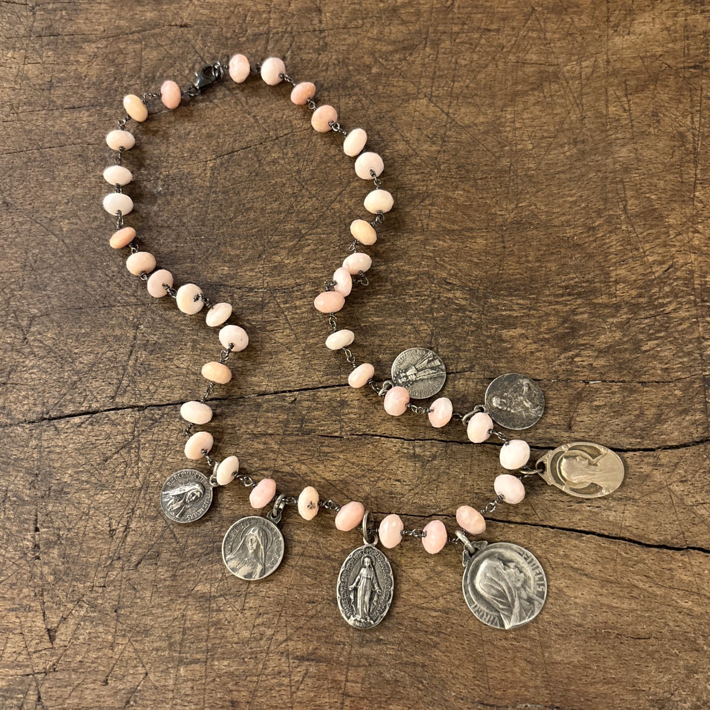 Pink Opal Vintage Multi Charm Necklace