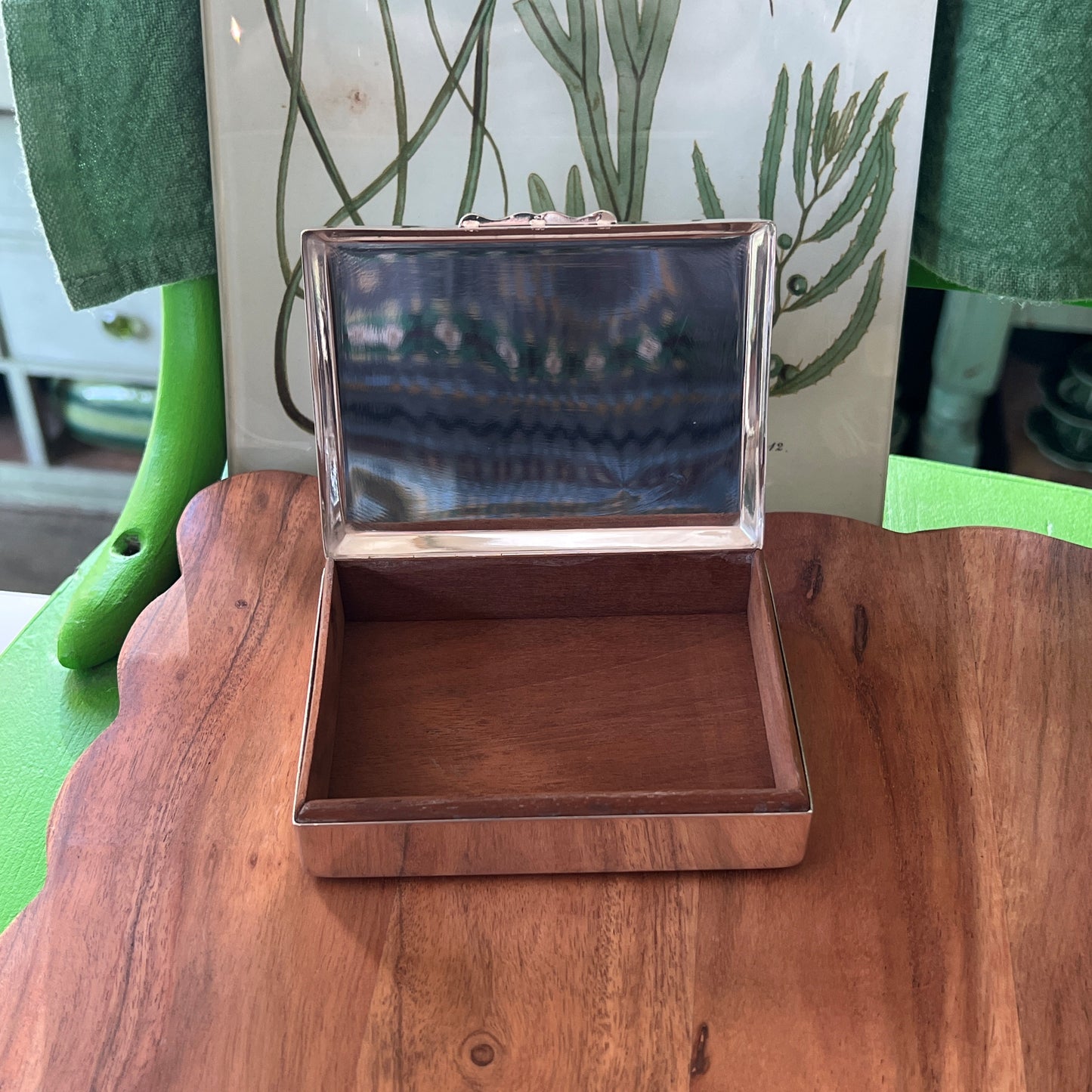 Vintage Hotel Silver Box with Engine Turned Lid, 4.5"