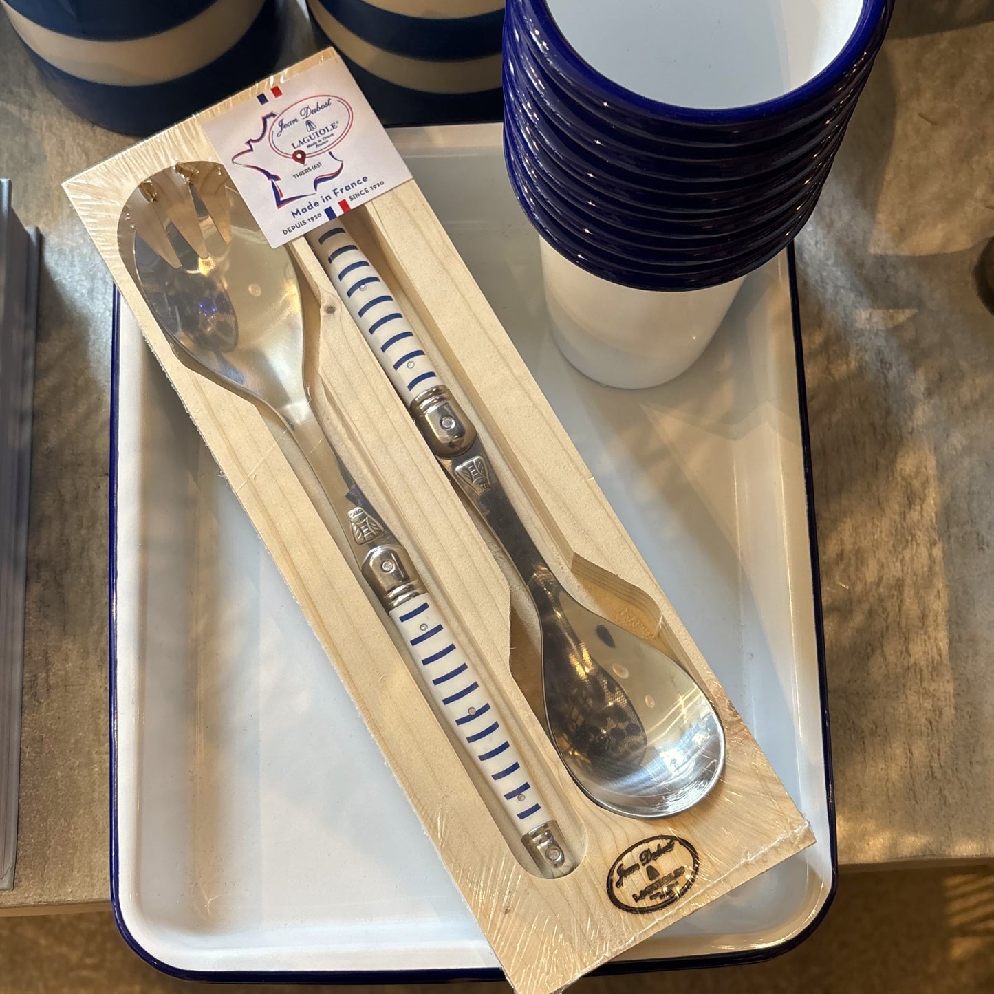 Salad Serving Set with Striped Handles