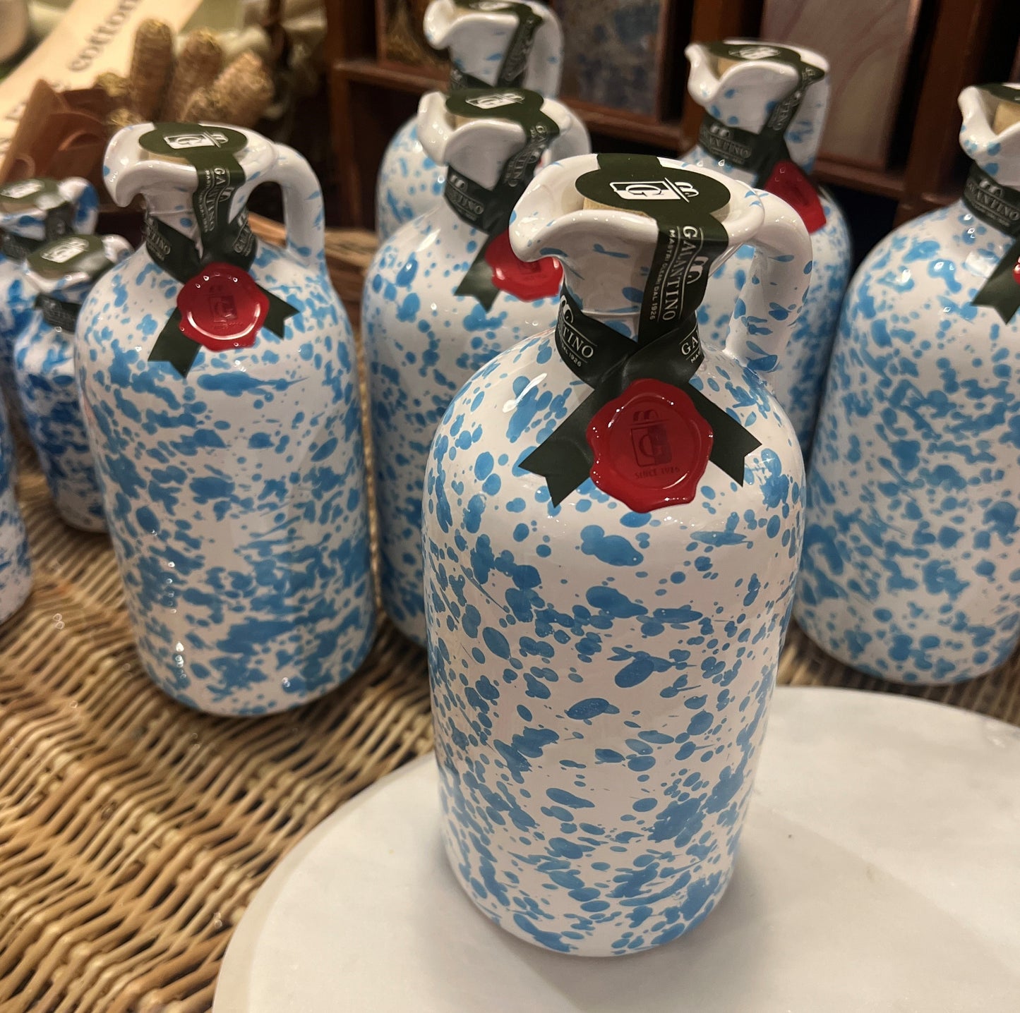 Large Turquoise Splatterware Olive Oil