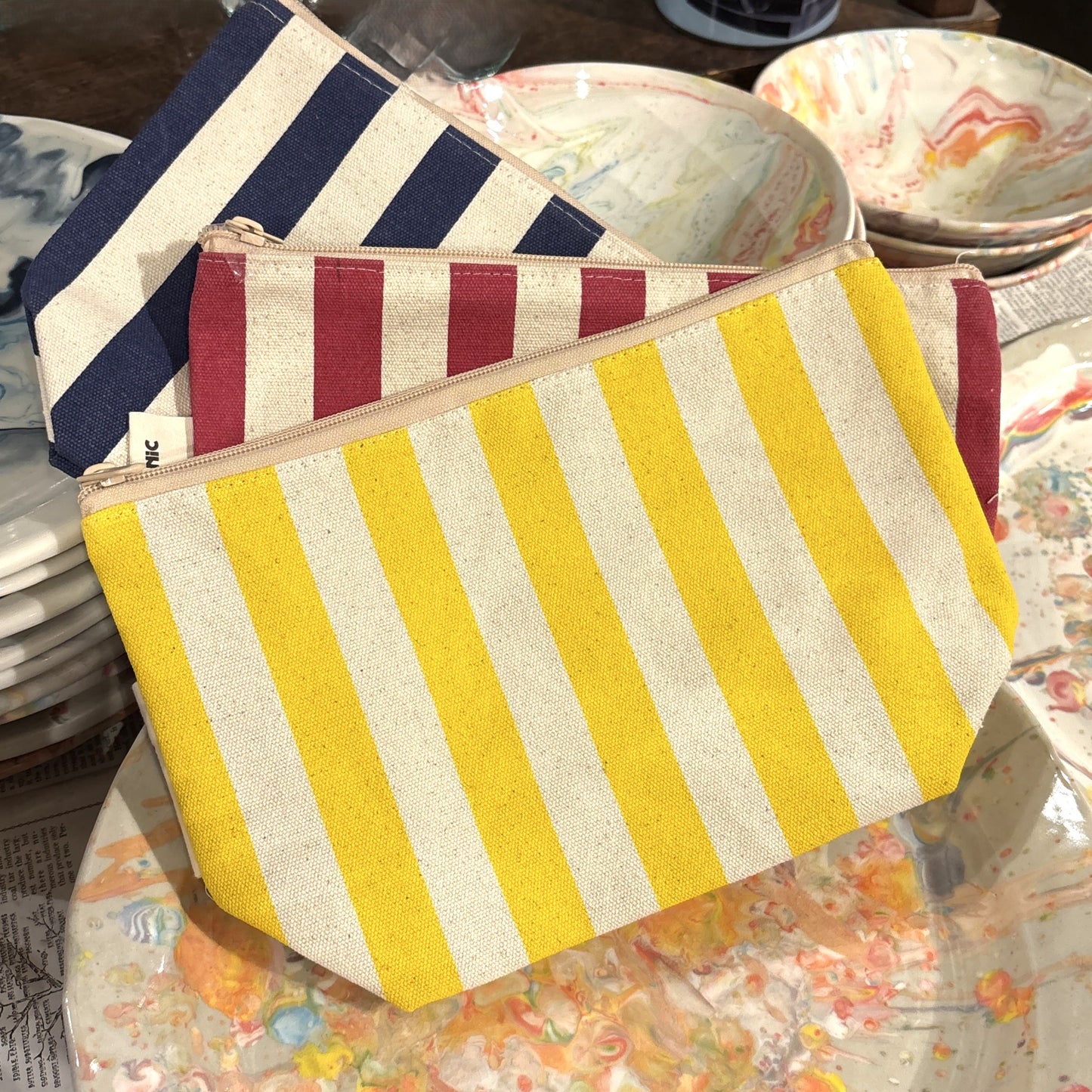 Yellow & White Striped Pouch