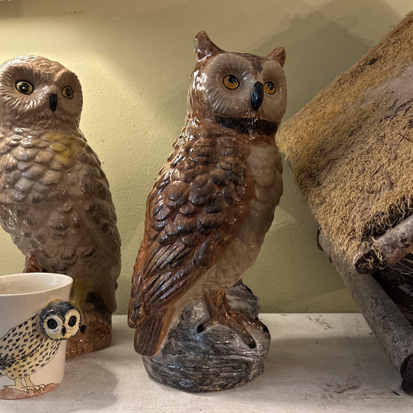 Tall Brown Owl Vase