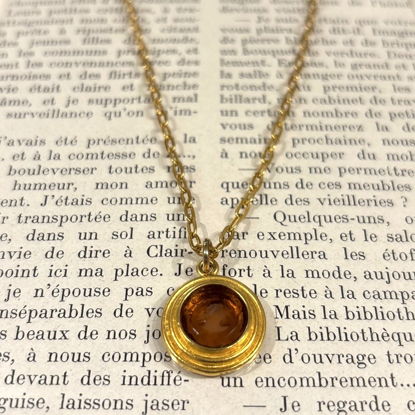 Small Amber & Gold Pendant Necklace