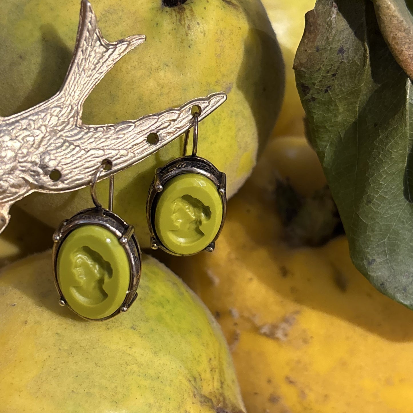 Acid Green Intaglio Earrings