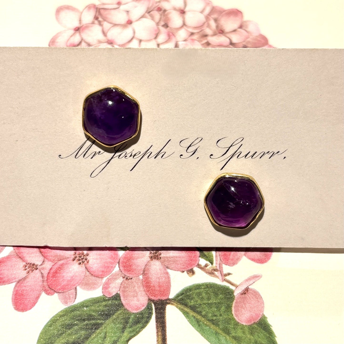 Amethyst Hexigon Stud Earrings