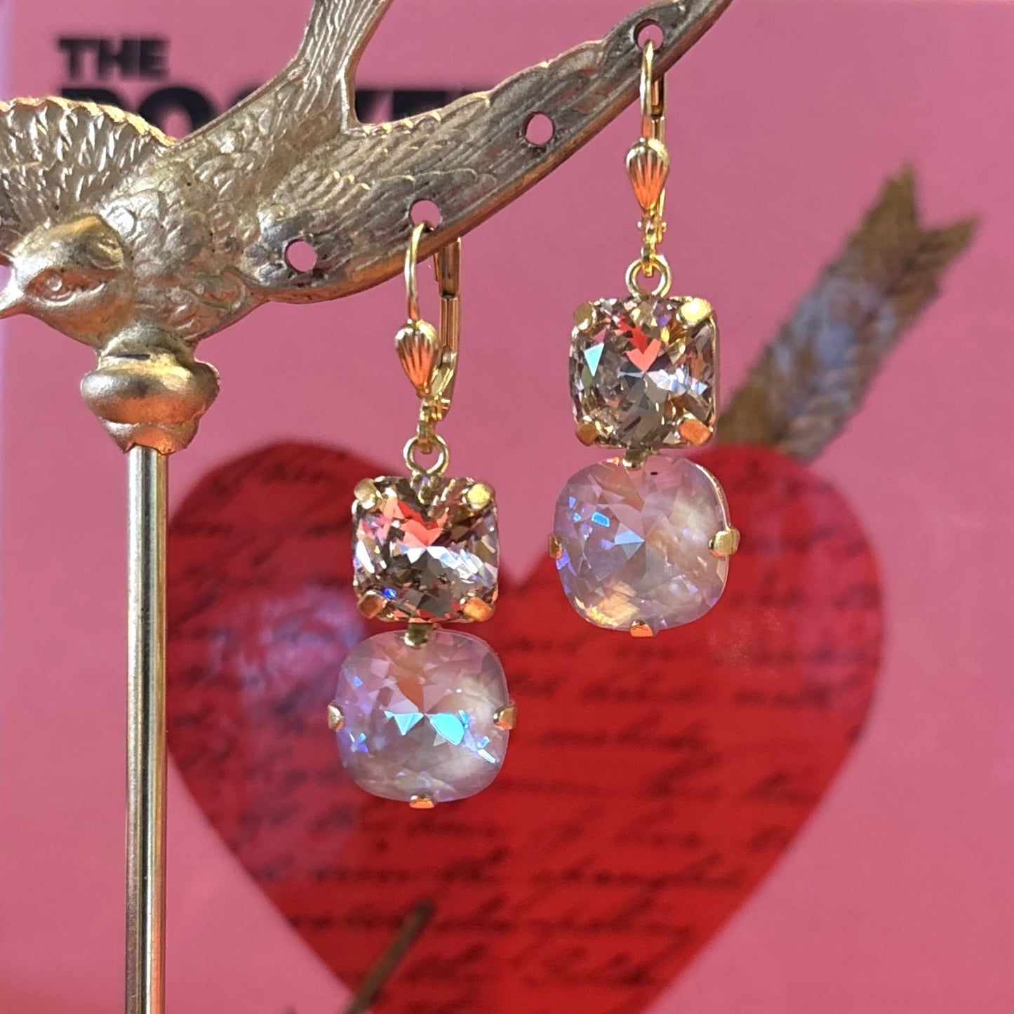 Double Tier Blush Crystal Drop Earrings