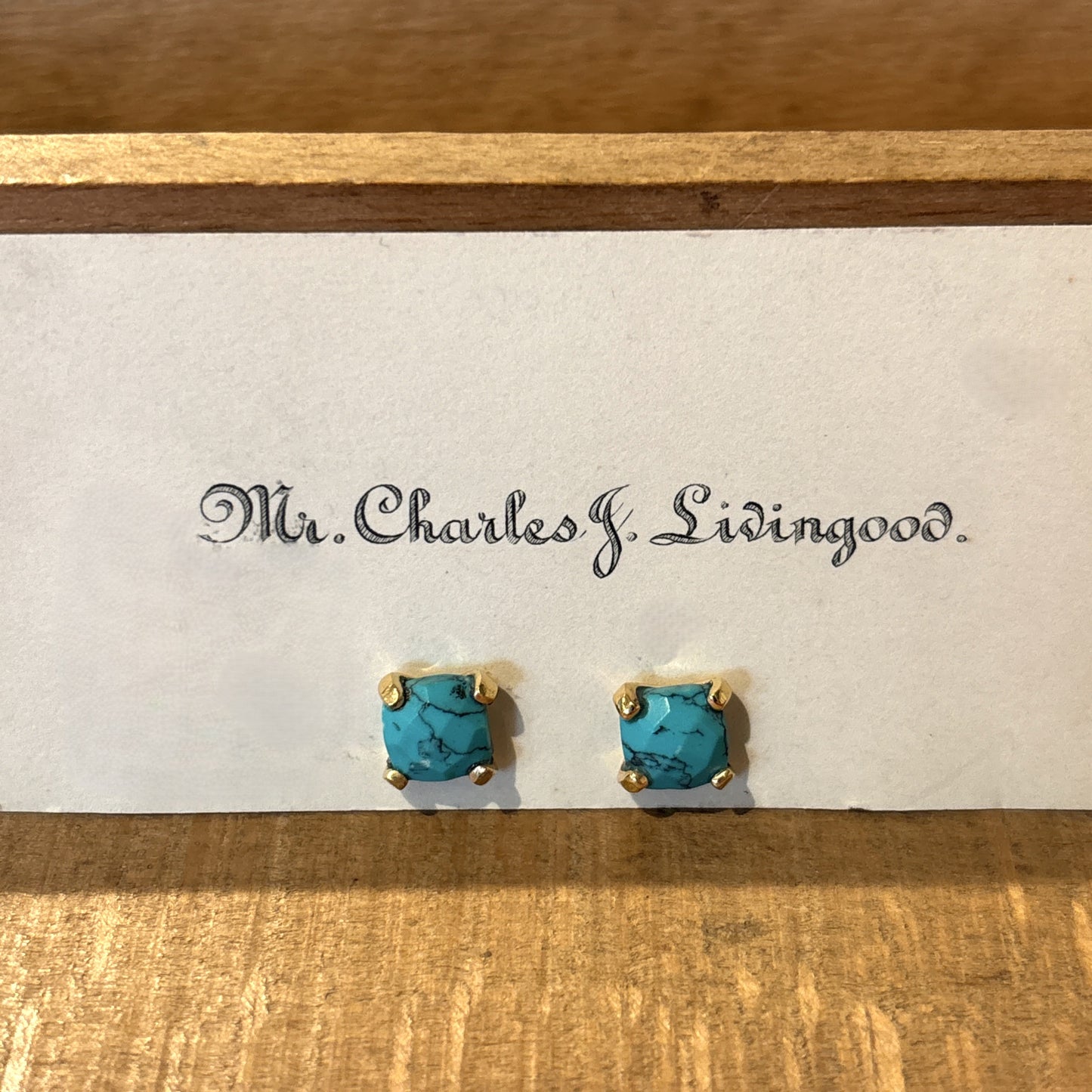 Small Four Prong Earrings, Turquoise