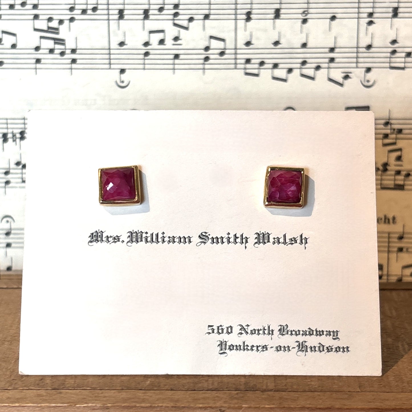 Small Square Ruby Stud Earrings