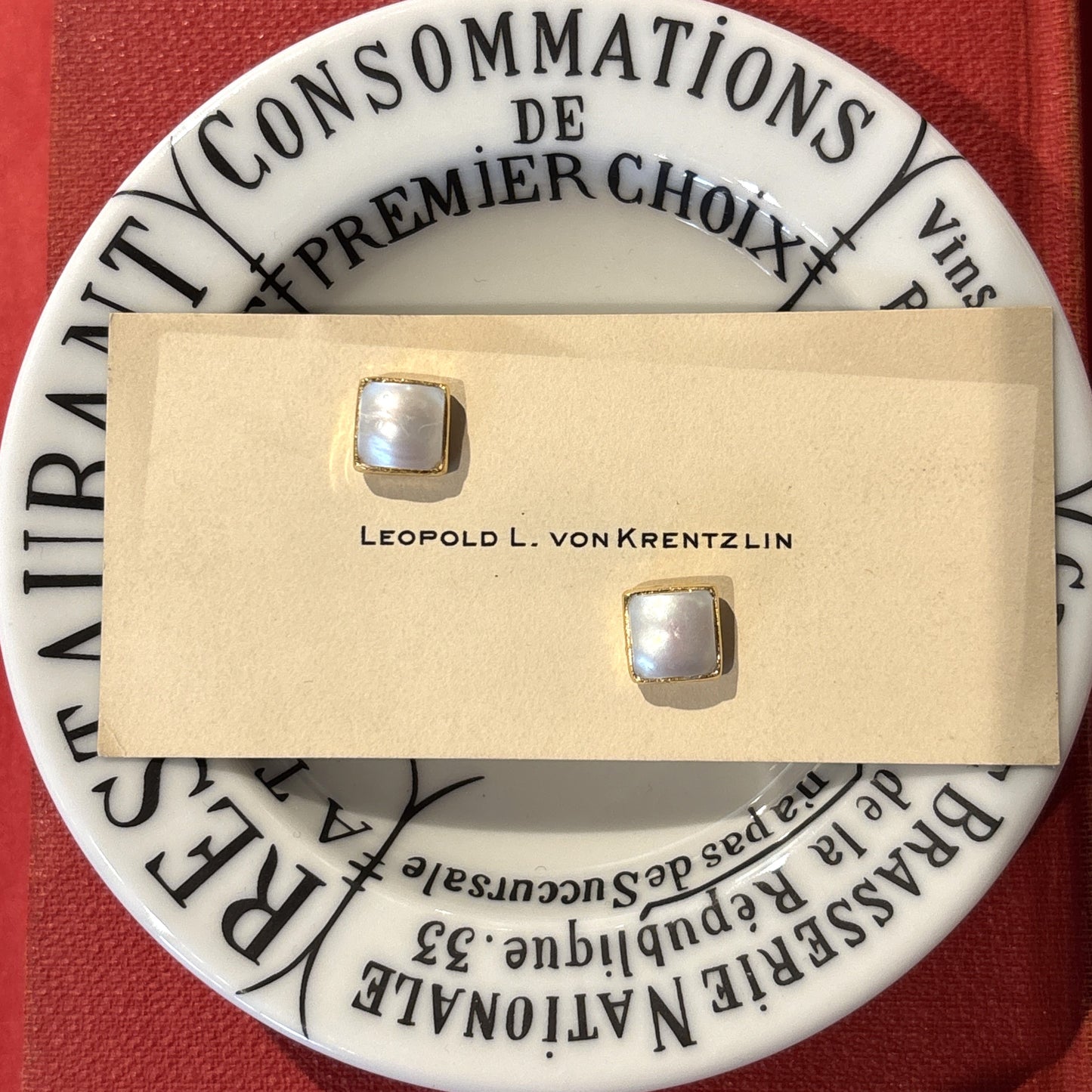 Small Square Pearl Stud Earrings