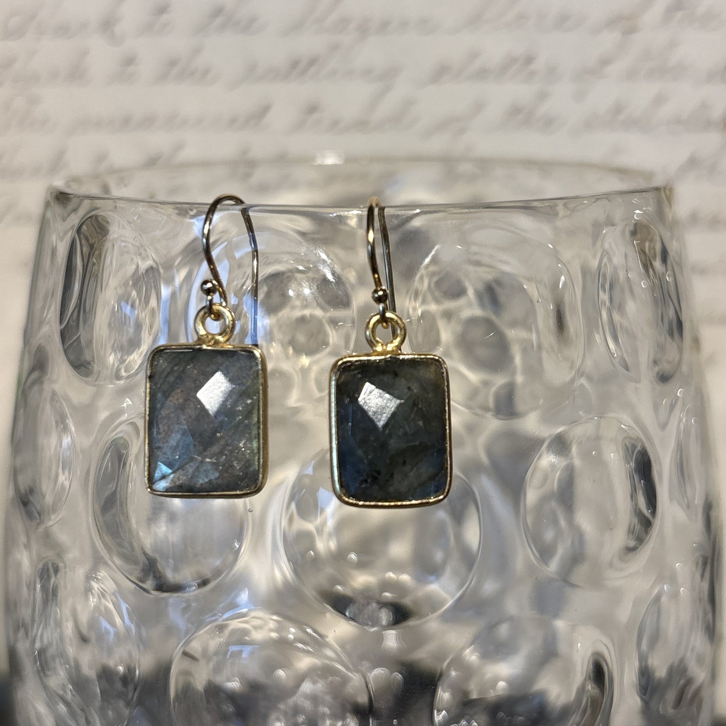 Short Rectangular Labradorite Earrings