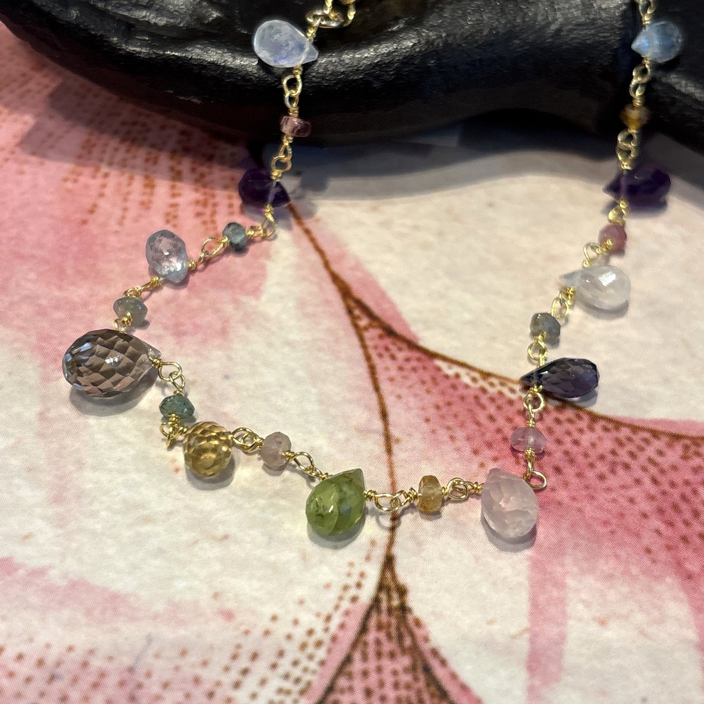 Multicolor Stones On Gold Chain Bracelet