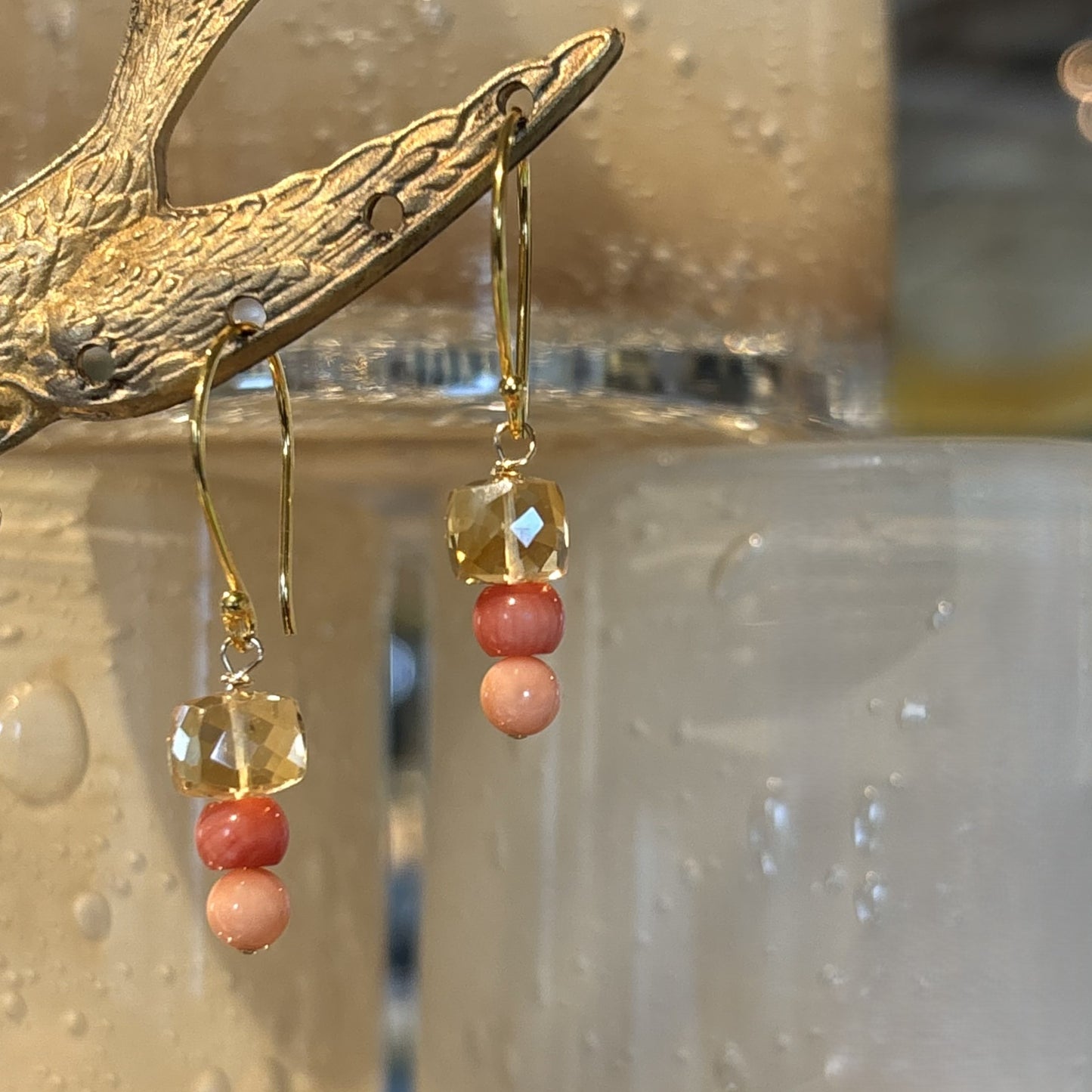 Citrine & Coral Stack Drop Earrings
