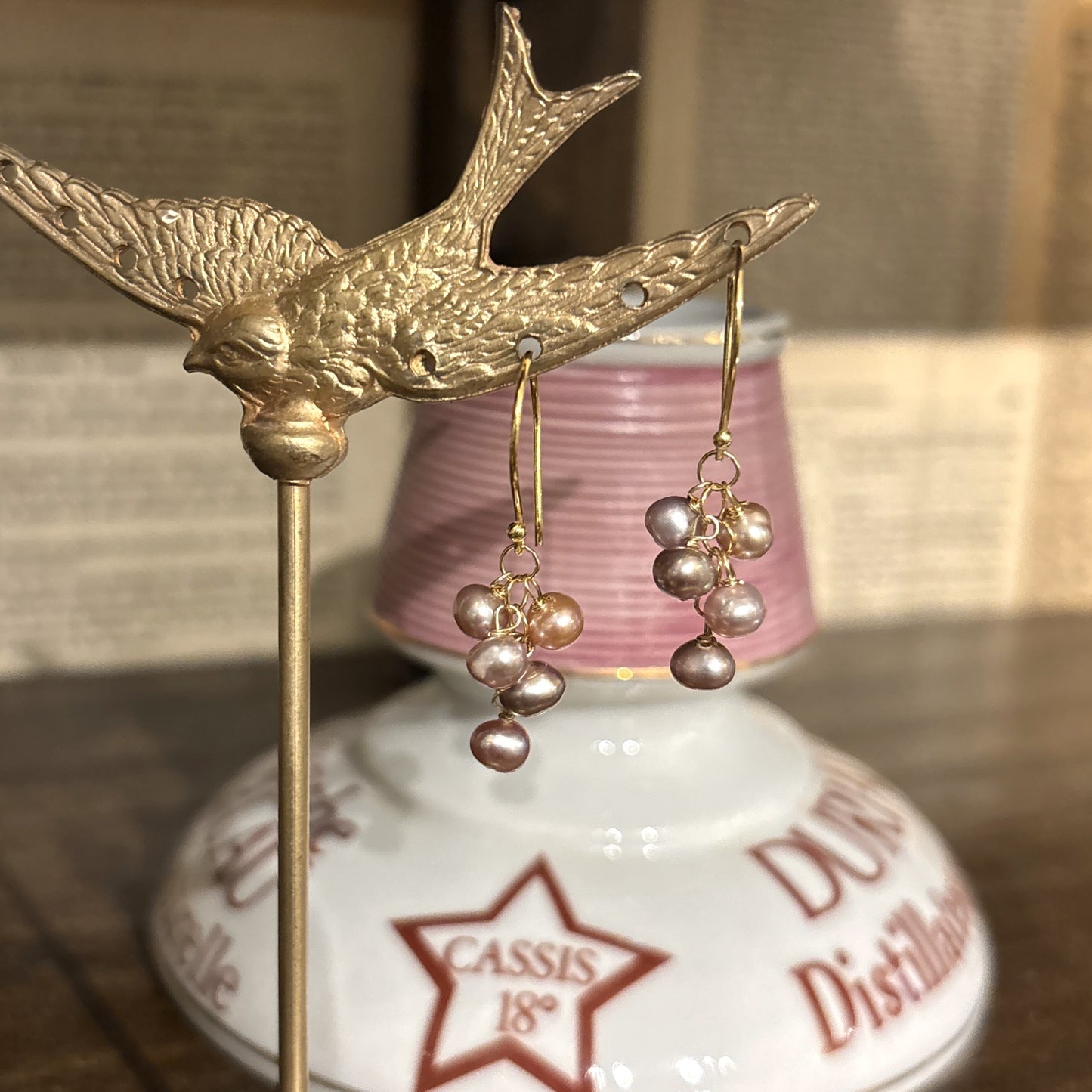Pink Pearl Cluster Bunch Earrings