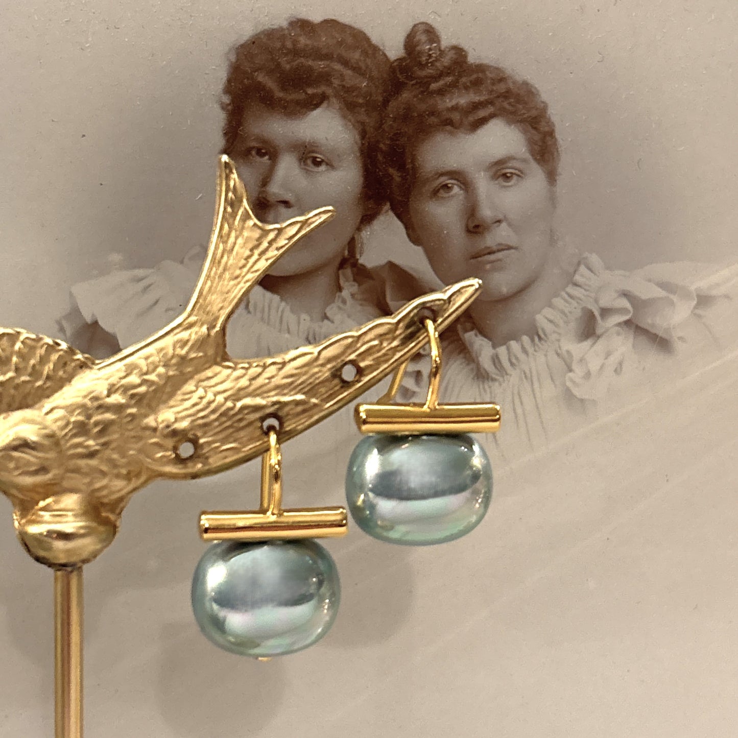 Medium Powder Blue Pebble Pearl Earrings