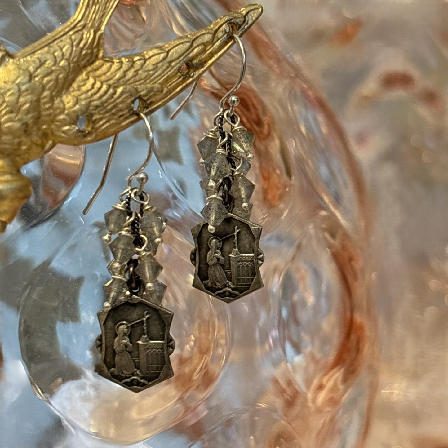 Labradorite Cluster Vintage Charm Earrings