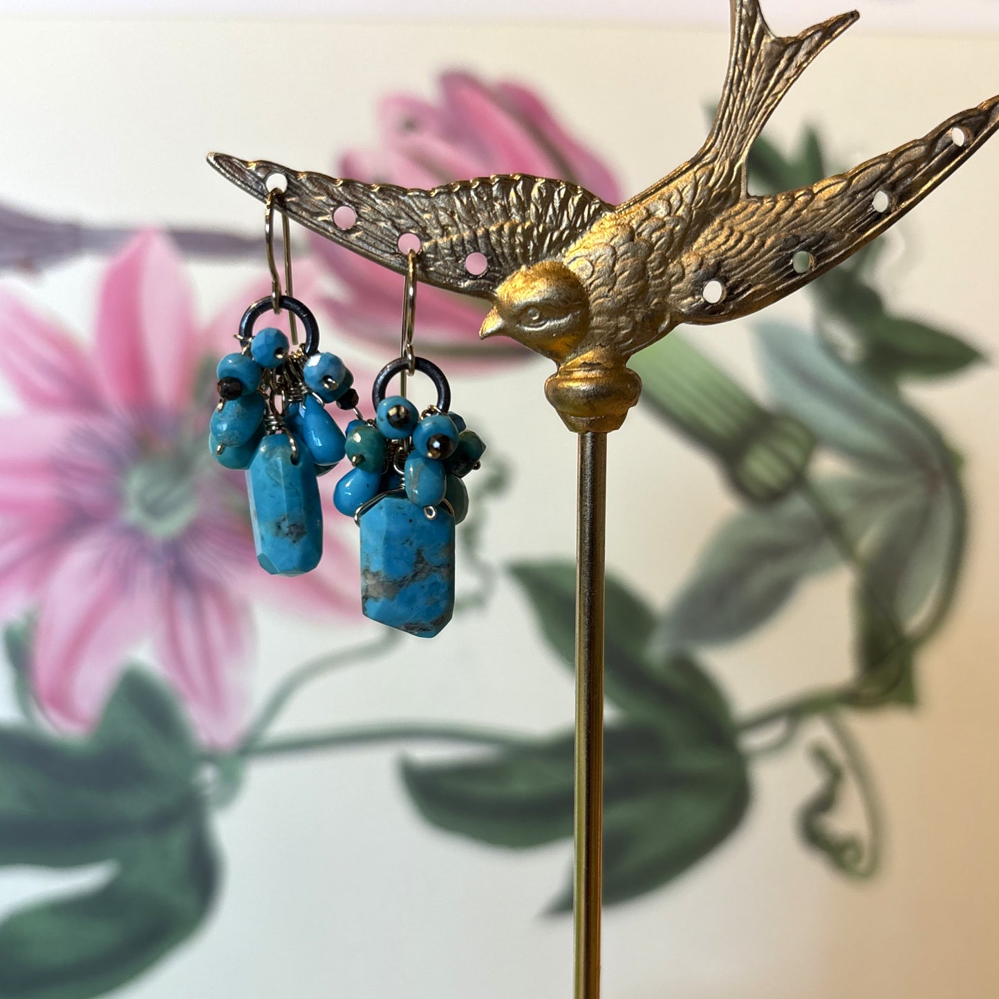 Big Turquoise Drop & Cluster Earrings