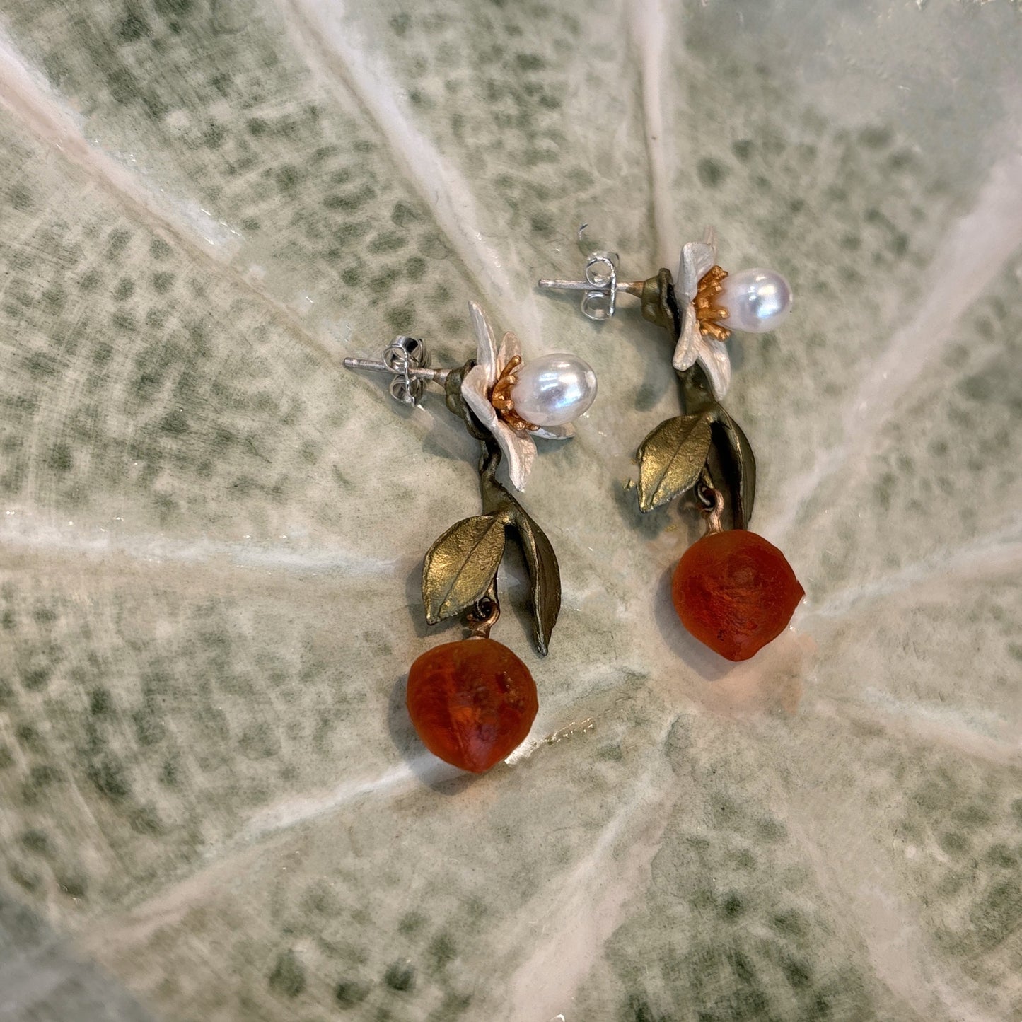 Orange Blossom Flower Drop Post Earrings