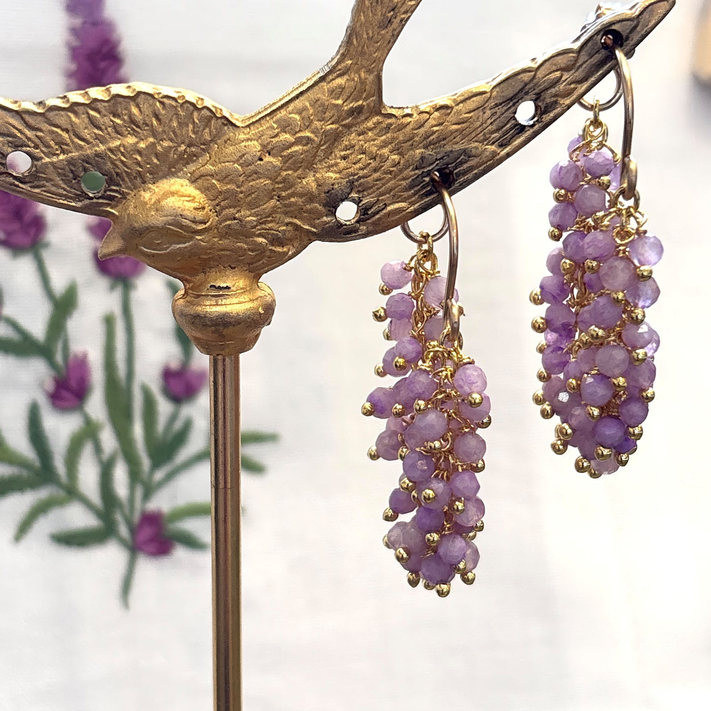 Lilac Moonstone Fringe Hoop Earrings