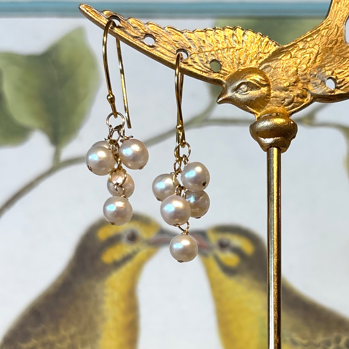 Five Pearl Bubble Cluster Earrings