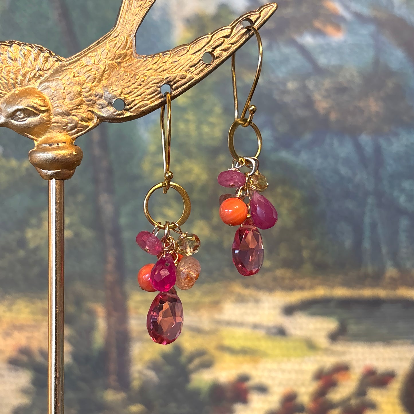 Pink Punch Gem Cluster Earrings