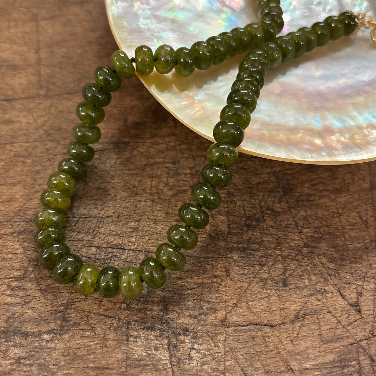 Olive Jade Beaded Necklace