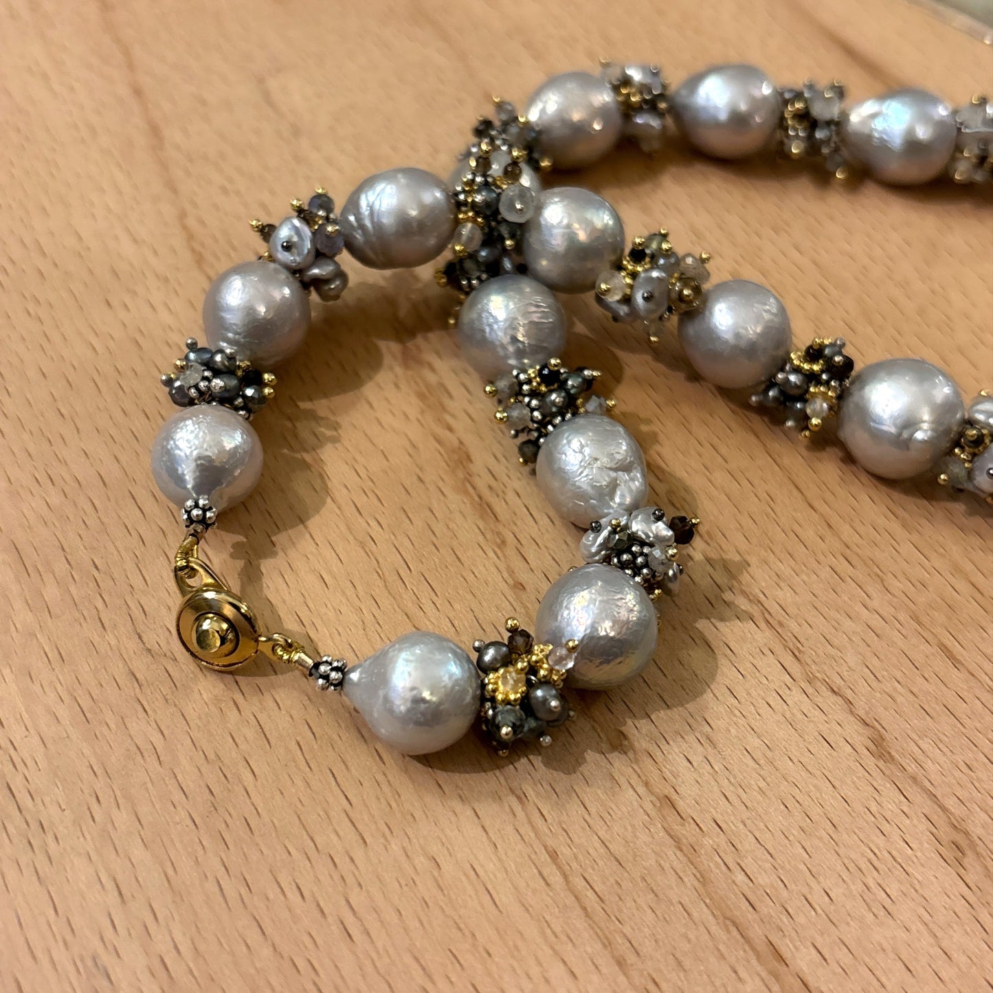 Baroque Pearl Necklace with Neutral Cluster Beads