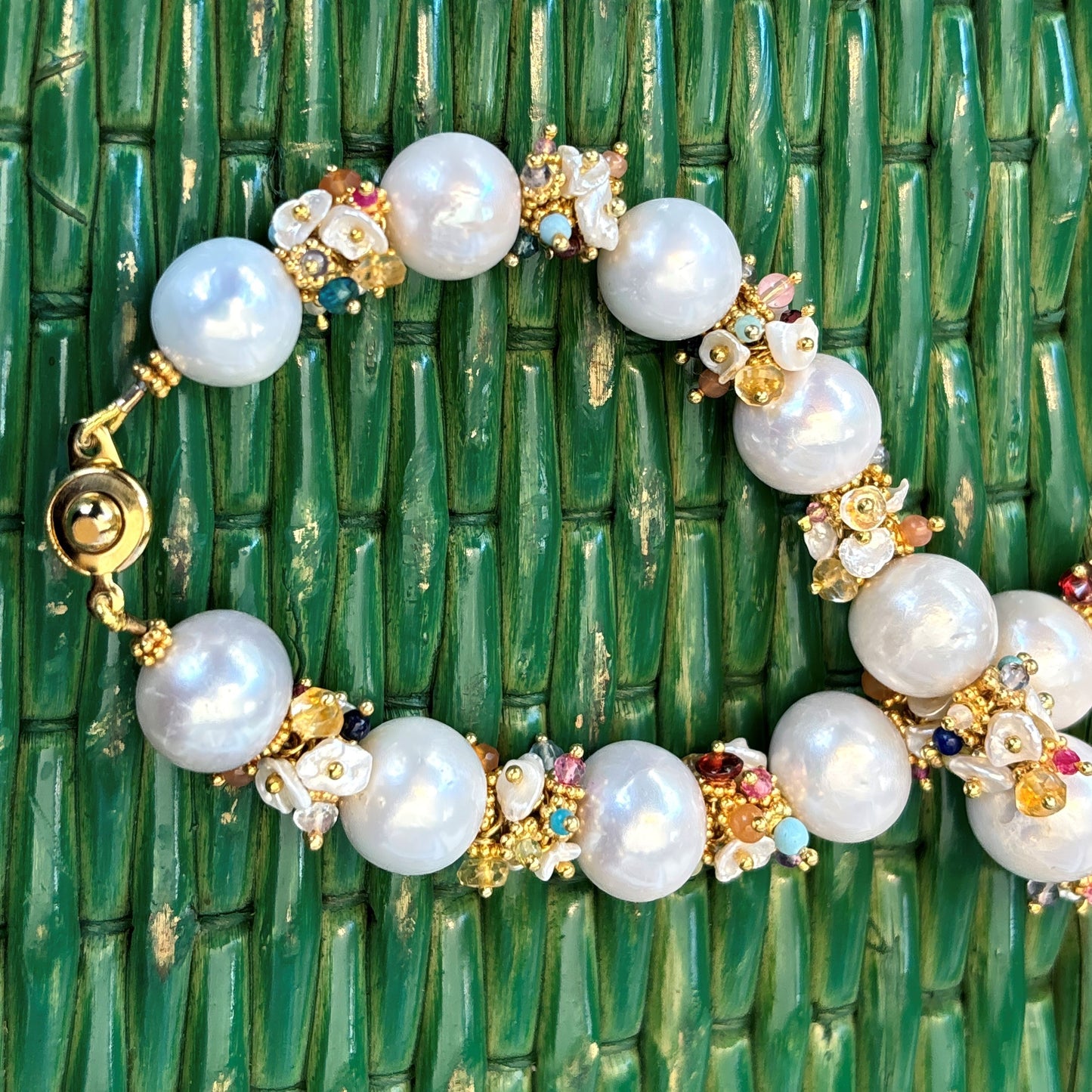 Freshwater Pearl Necklace with Rainbow Beads