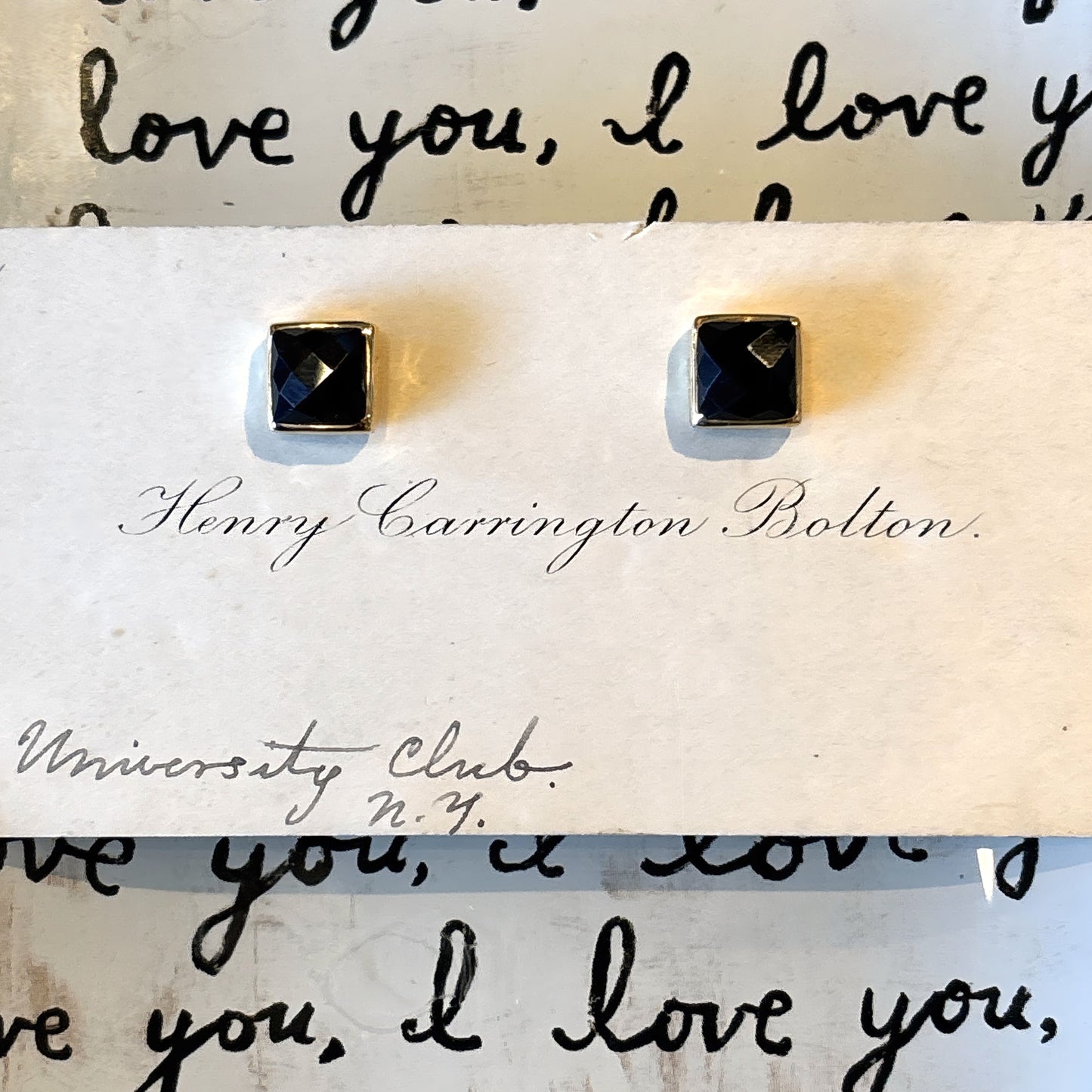 Small Square Stud Black Onyx Earrings