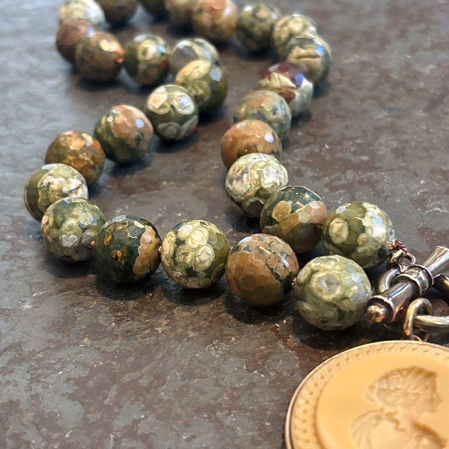 Camel Intaglio with Faceted Unakite Beads Necklace