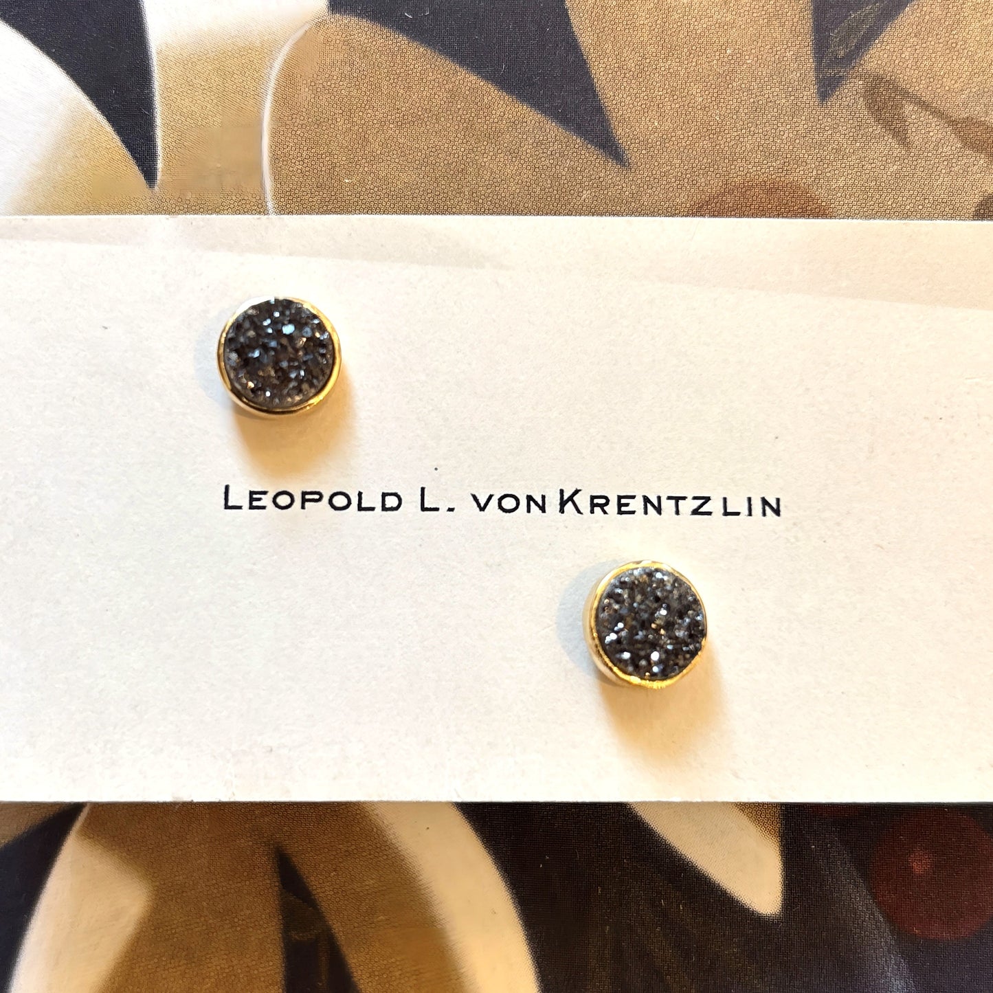 Round Gemstone Stud, Black Druzy