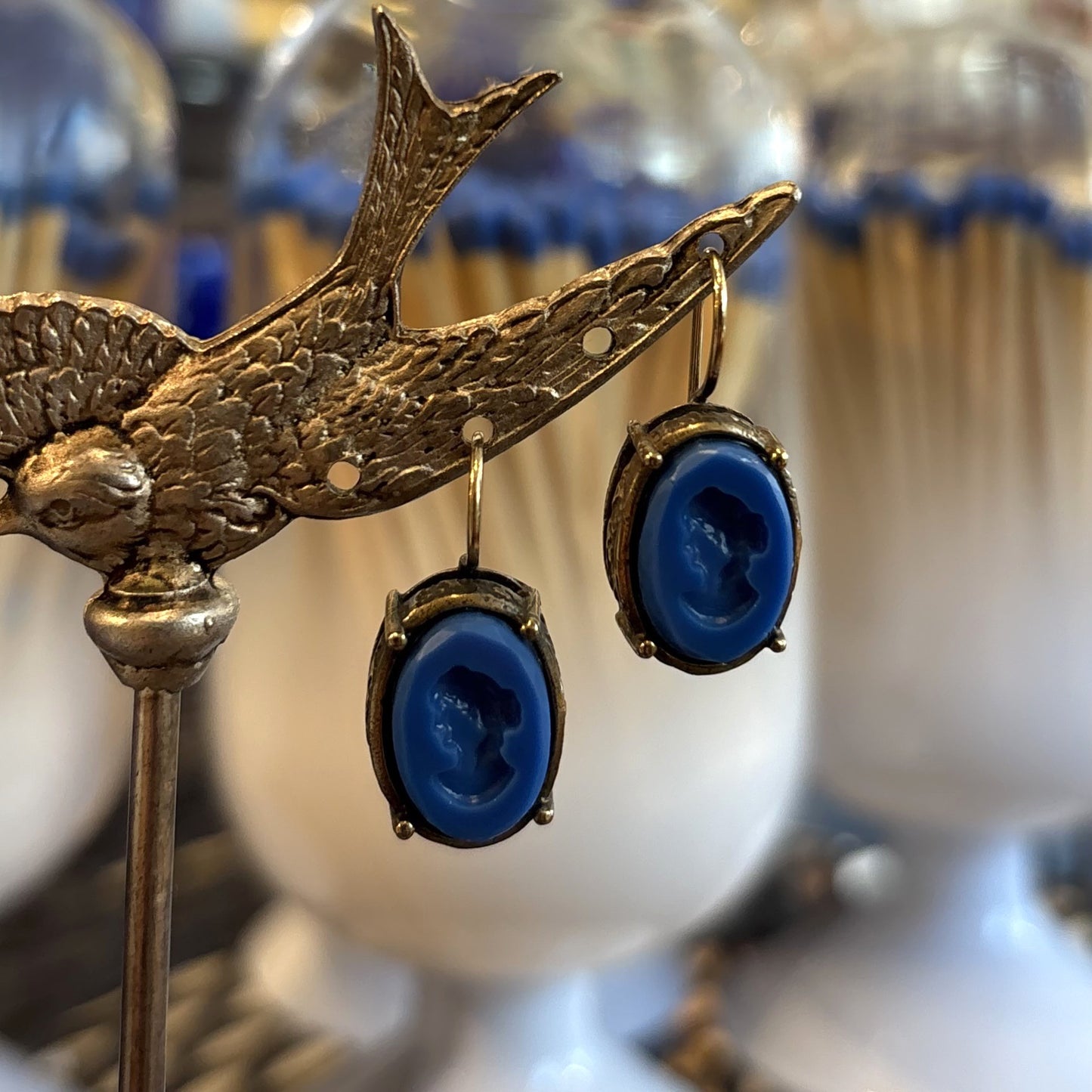 Opaque French Blue Intaglio Earrings